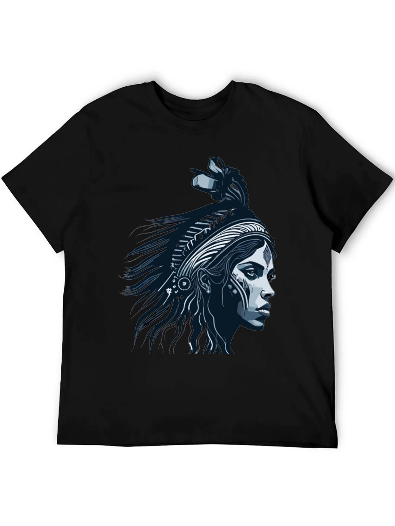 Native Headdress Graphic Tee - Black Cotton T-Shirt
