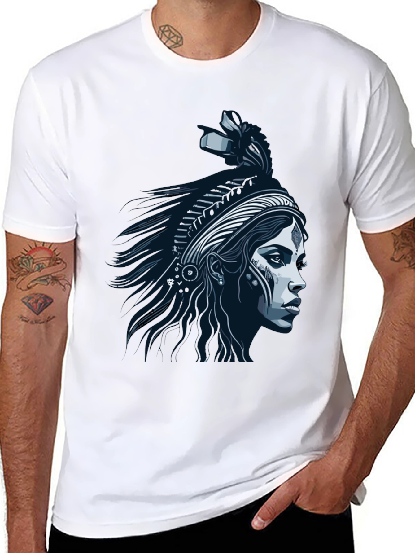 Native Headdress Graphic Tee - Black Cotton T-Shirt