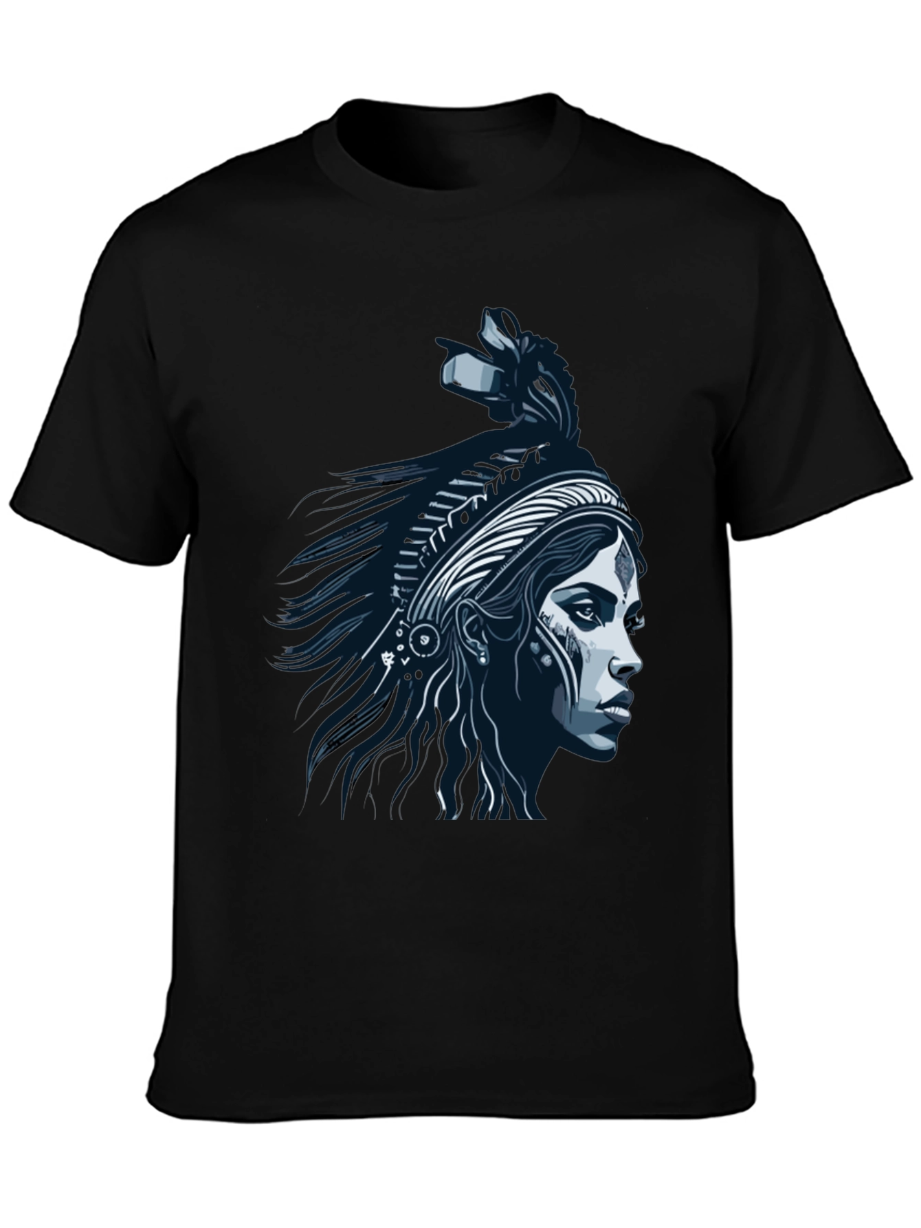 Native Headdress Graphic Tee - Black Cotton T-Shirt
