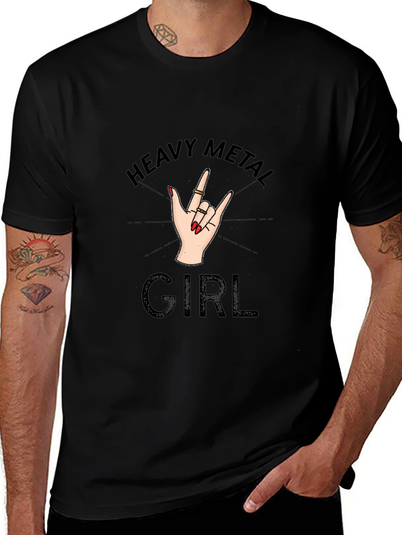 Heavy Metal Girl T-Shirt - Rock On Hand Sign