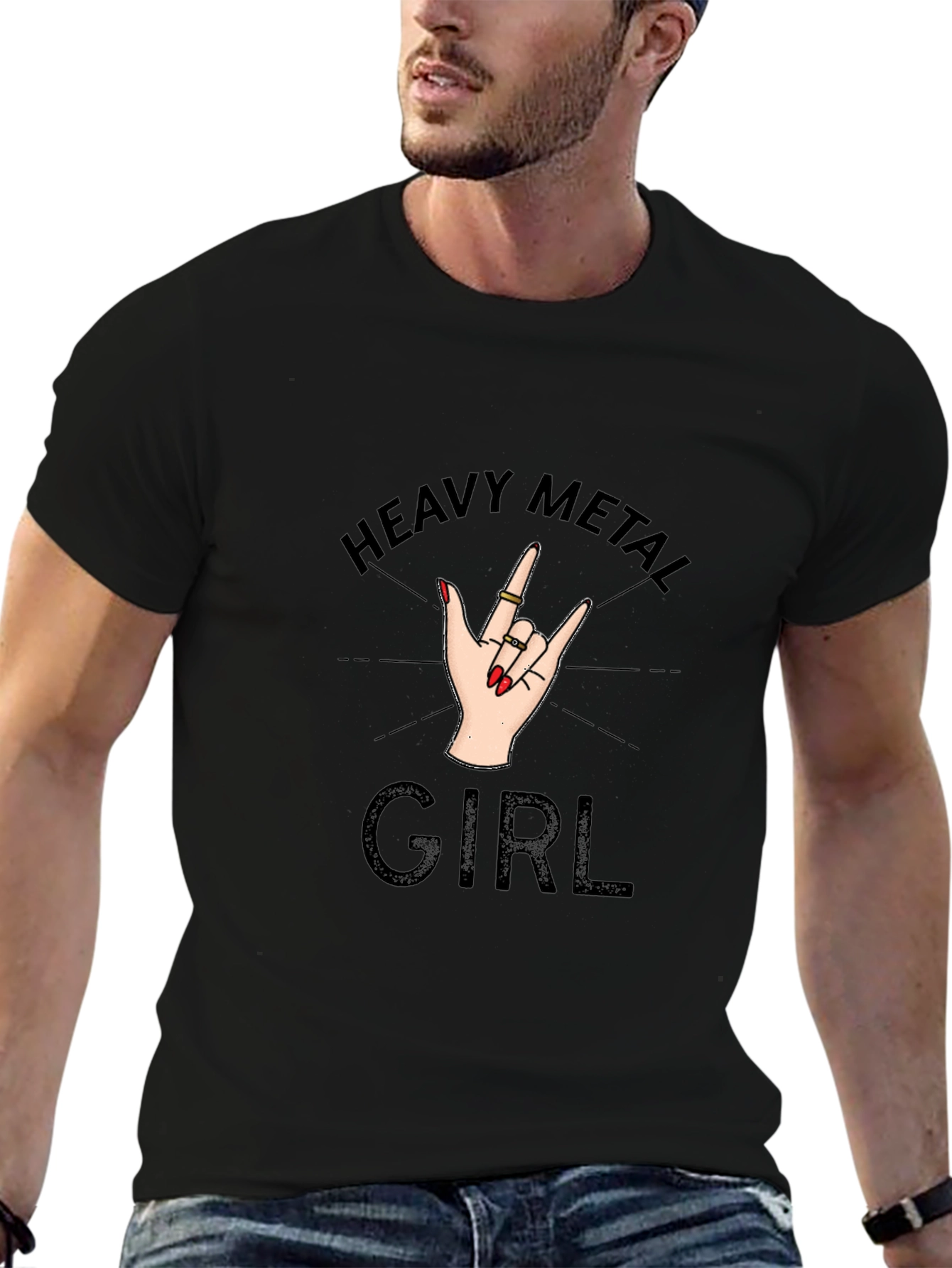 Heavy Metal Girl T-Shirt - Rock On Hand Sign