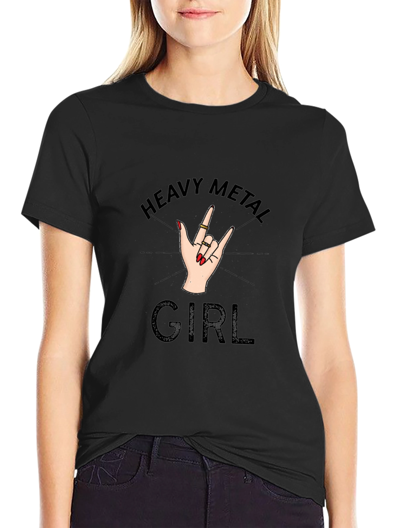 Heavy Metal Girl T-Shirt - Rock On Hand Sign