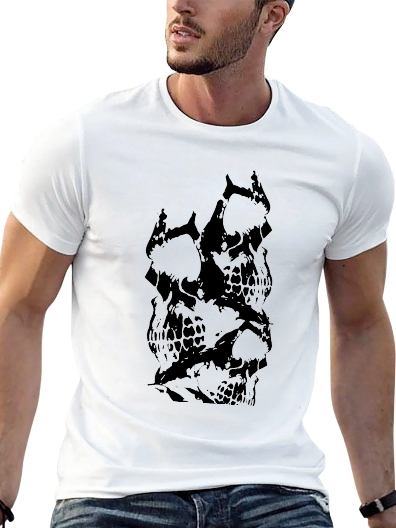 Mens Black Skull Graphic Print T-Shirt