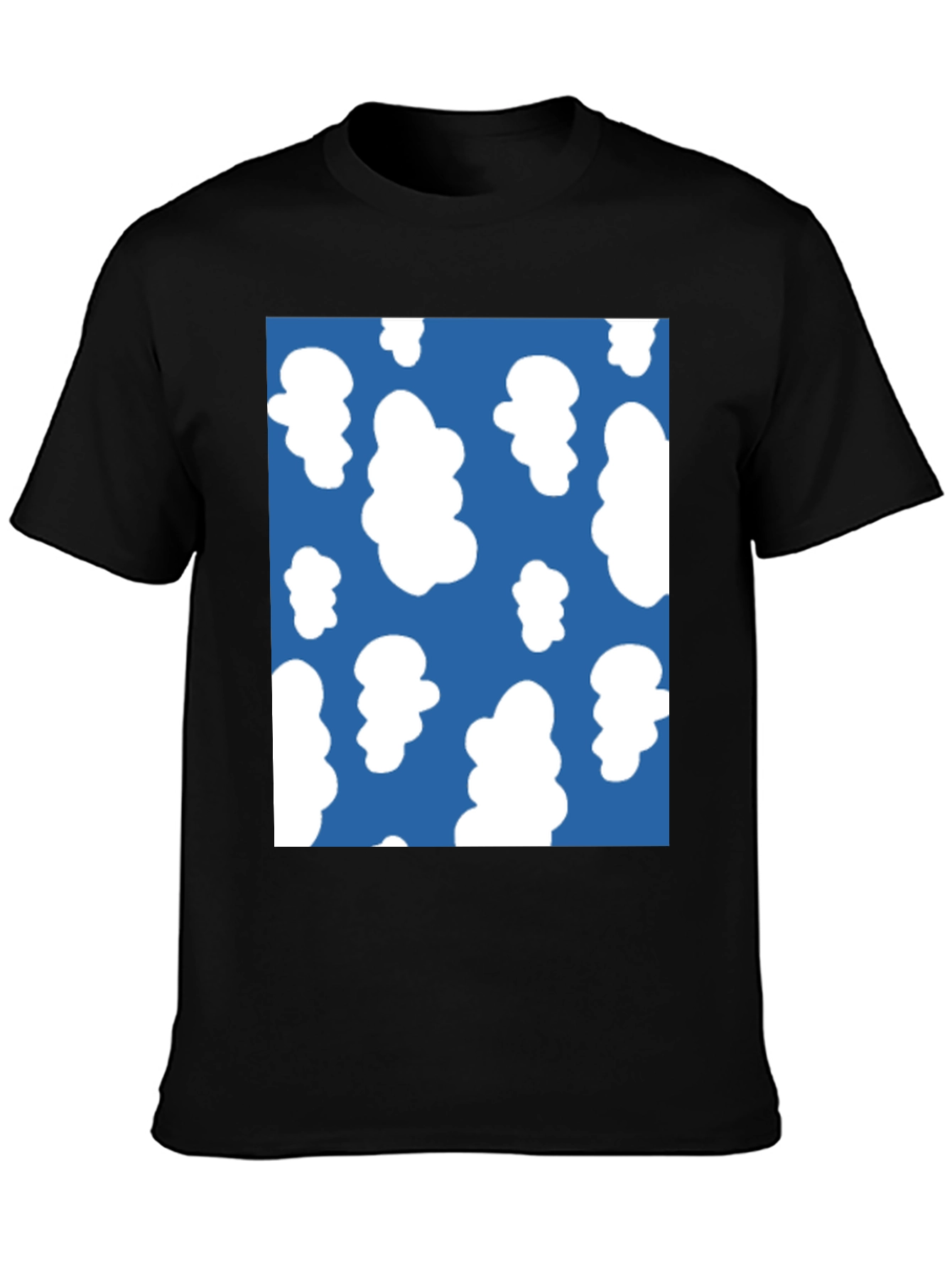 Fun Cloud Pattern Tee - Casual Black T-Shirt