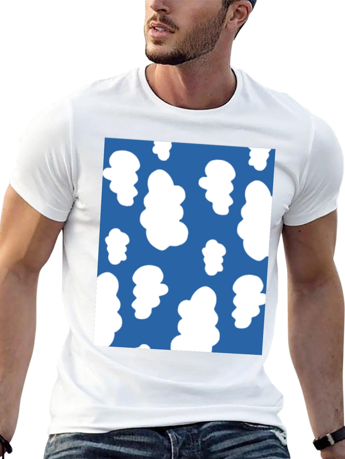 Fun Cloud Pattern Tee - Casual Black T-Shirt