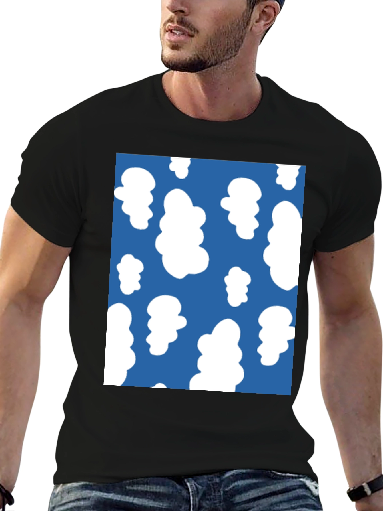Fun Cloud Pattern Tee - Casual Black T-Shirt