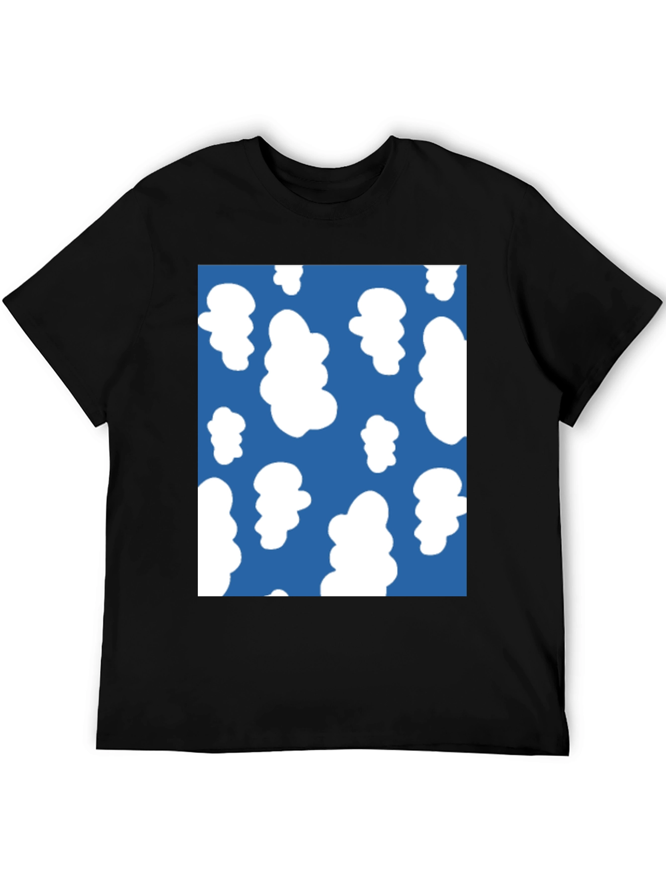 Fun Cloud Pattern Tee - Casual Black T-Shirt