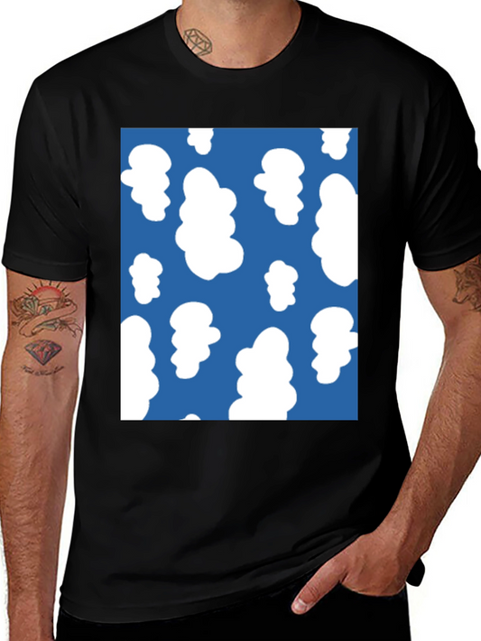 Fun Cloud Pattern Tee - Casual Black T-Shirt