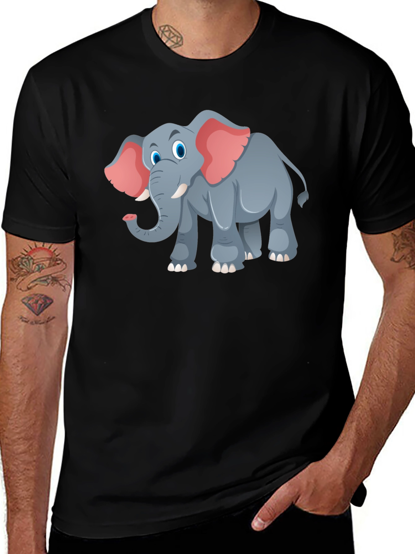 Elephant Graphic Tee - Black Cotton T-Shirt