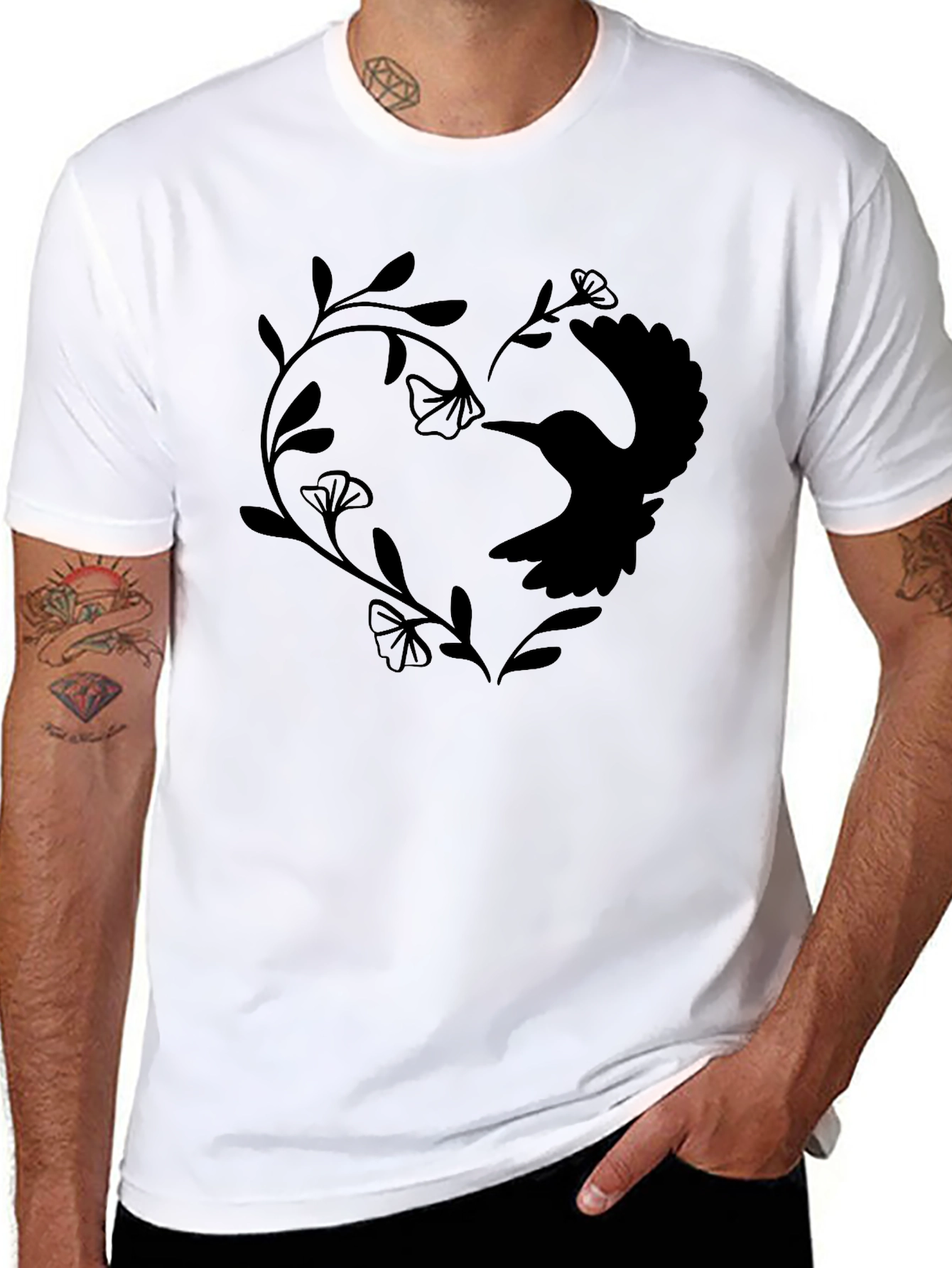 Hummingbird Heart Graphic Tee - Black Casual Shirt