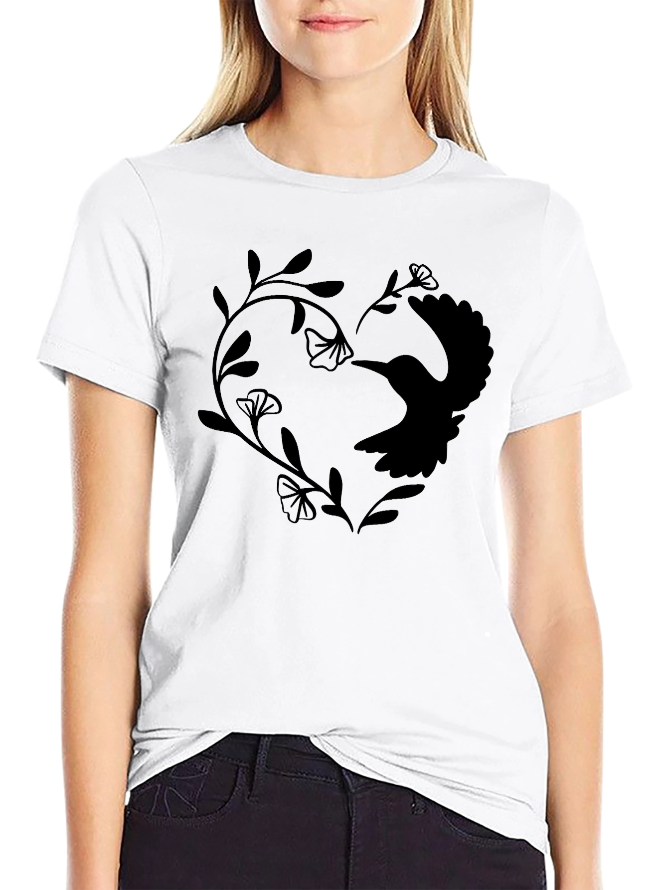 Hummingbird Heart Graphic Tee - Black Casual Shirt
