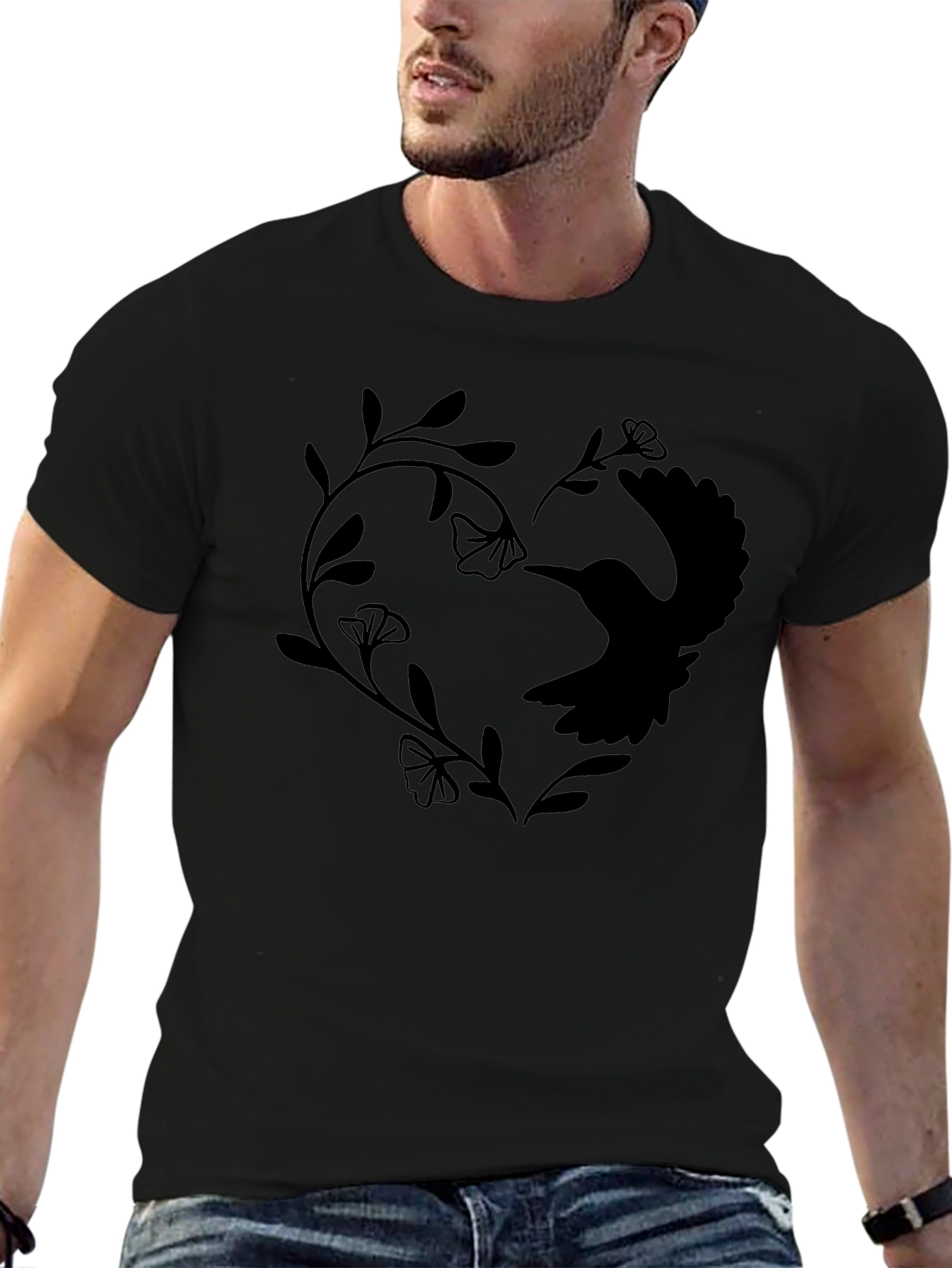 Hummingbird Heart Graphic Tee - Black Casual Shirt