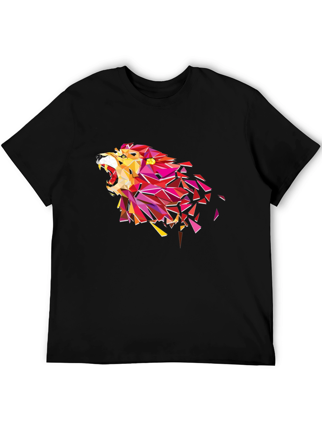 Geometric Lion Head Graphic Tee - Black