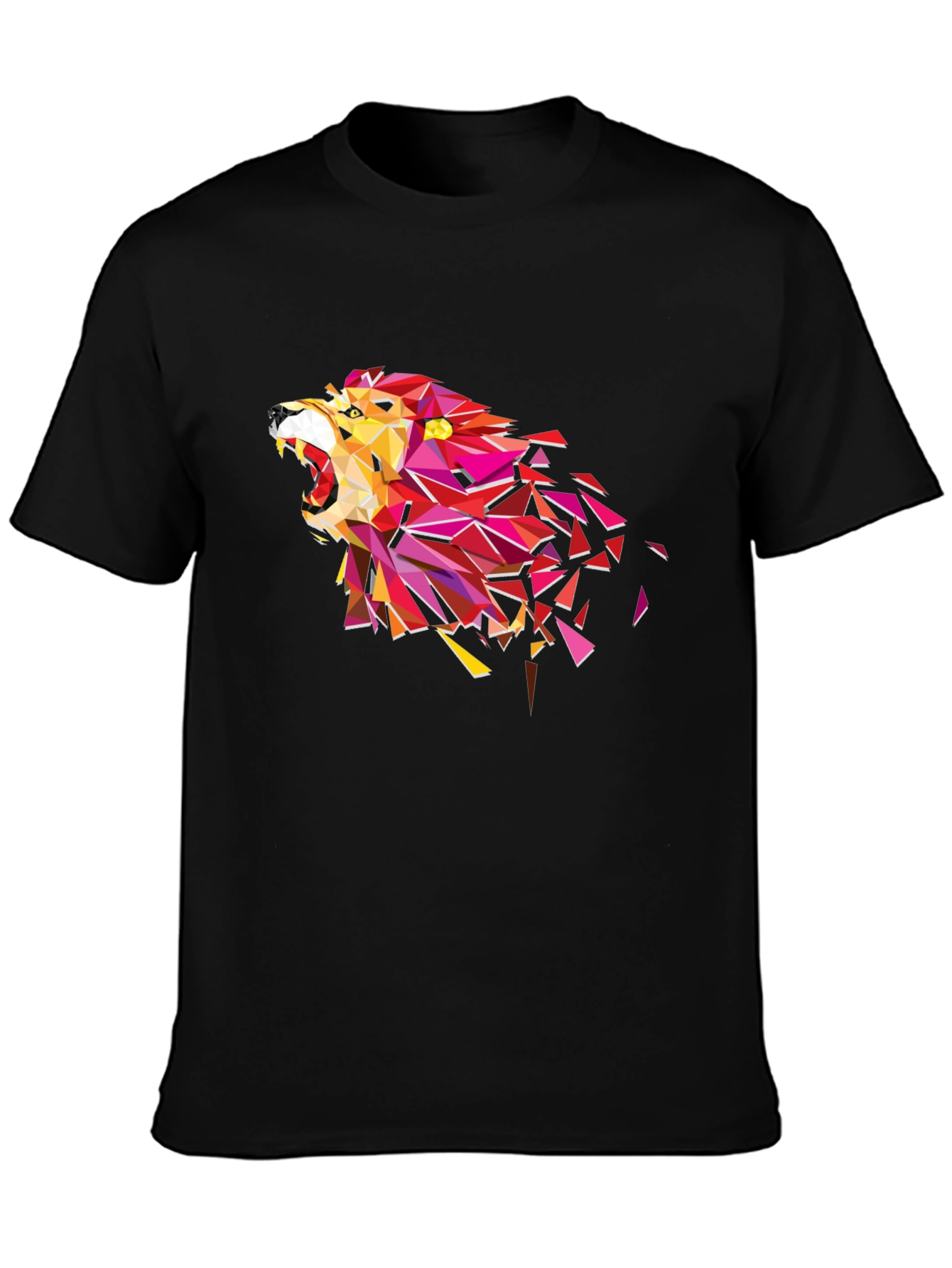Geometric Lion Head Graphic Tee - Black