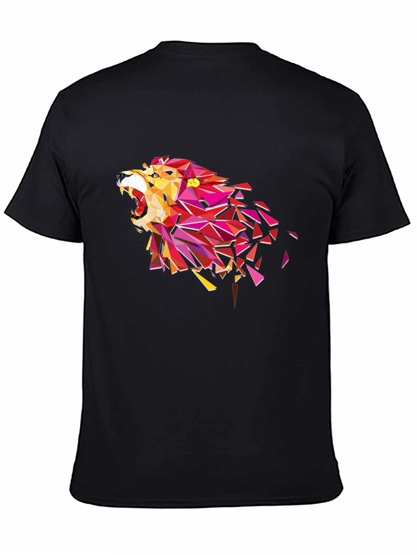Geometric Lion Head Graphic Tee - Black