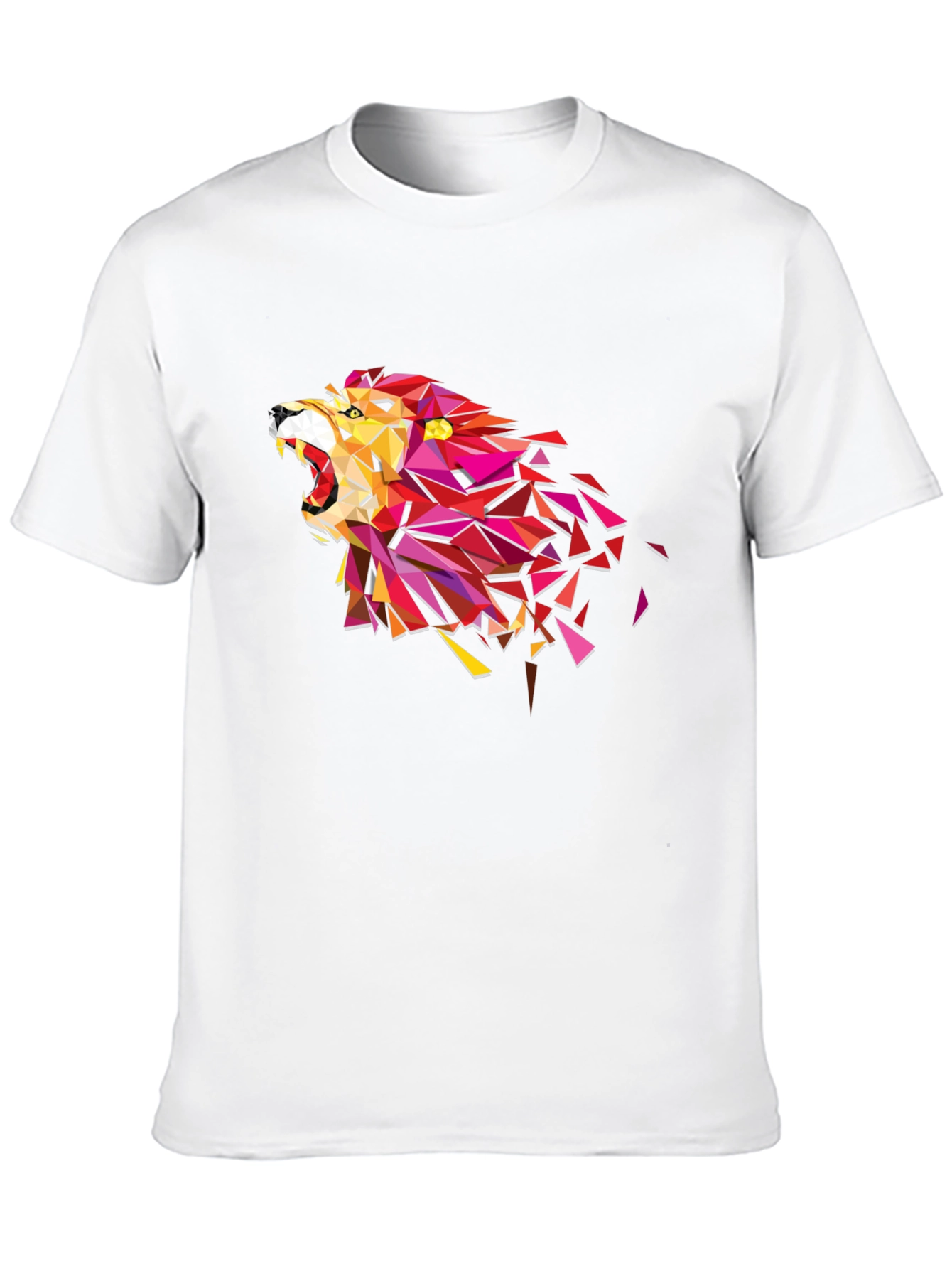 Geometric Lion Head Graphic Tee - Black