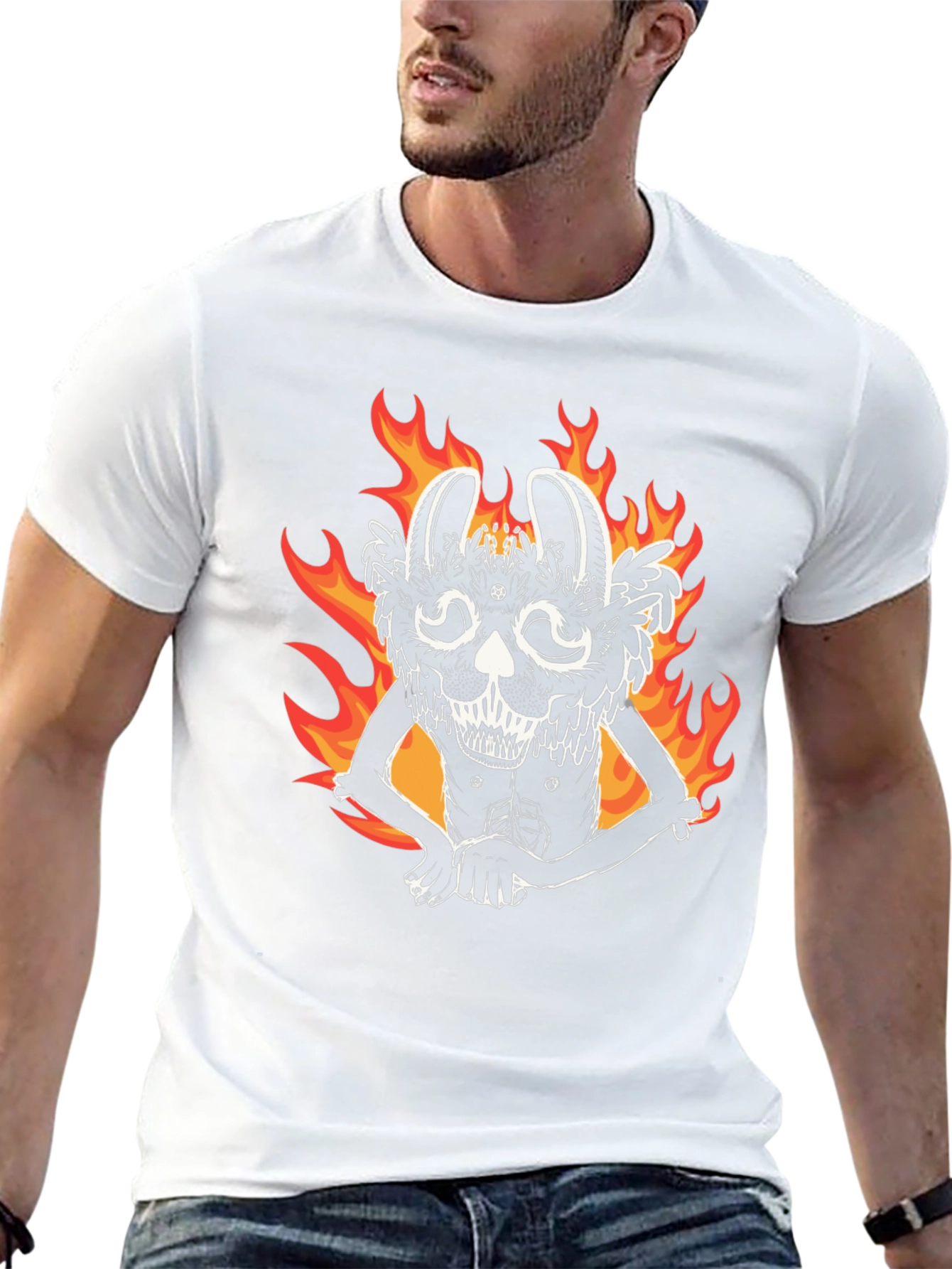 Fiery Rabbit Graphic Tee - Black Cotton Shirt