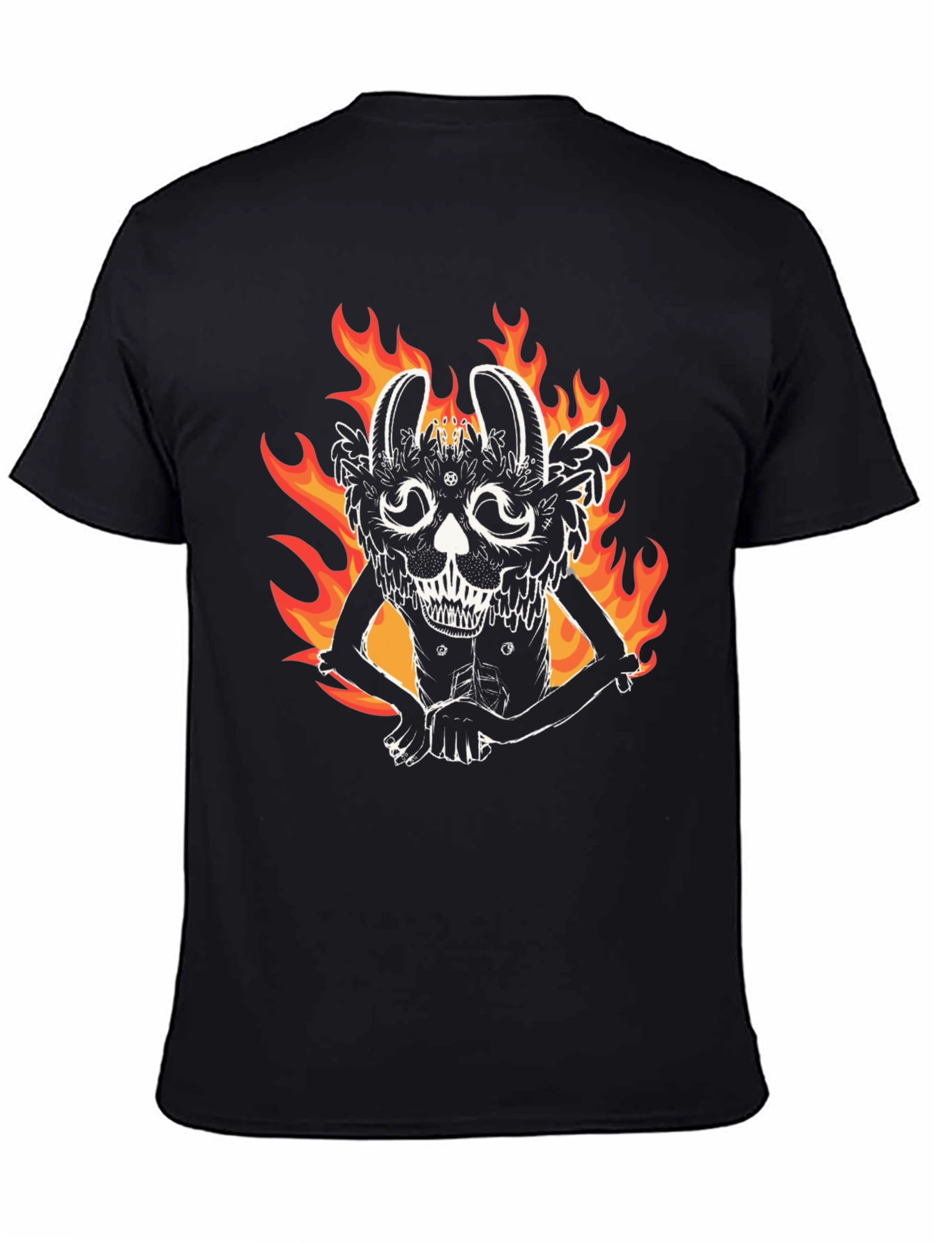 Fiery Rabbit Graphic Tee - Black Cotton Shirt