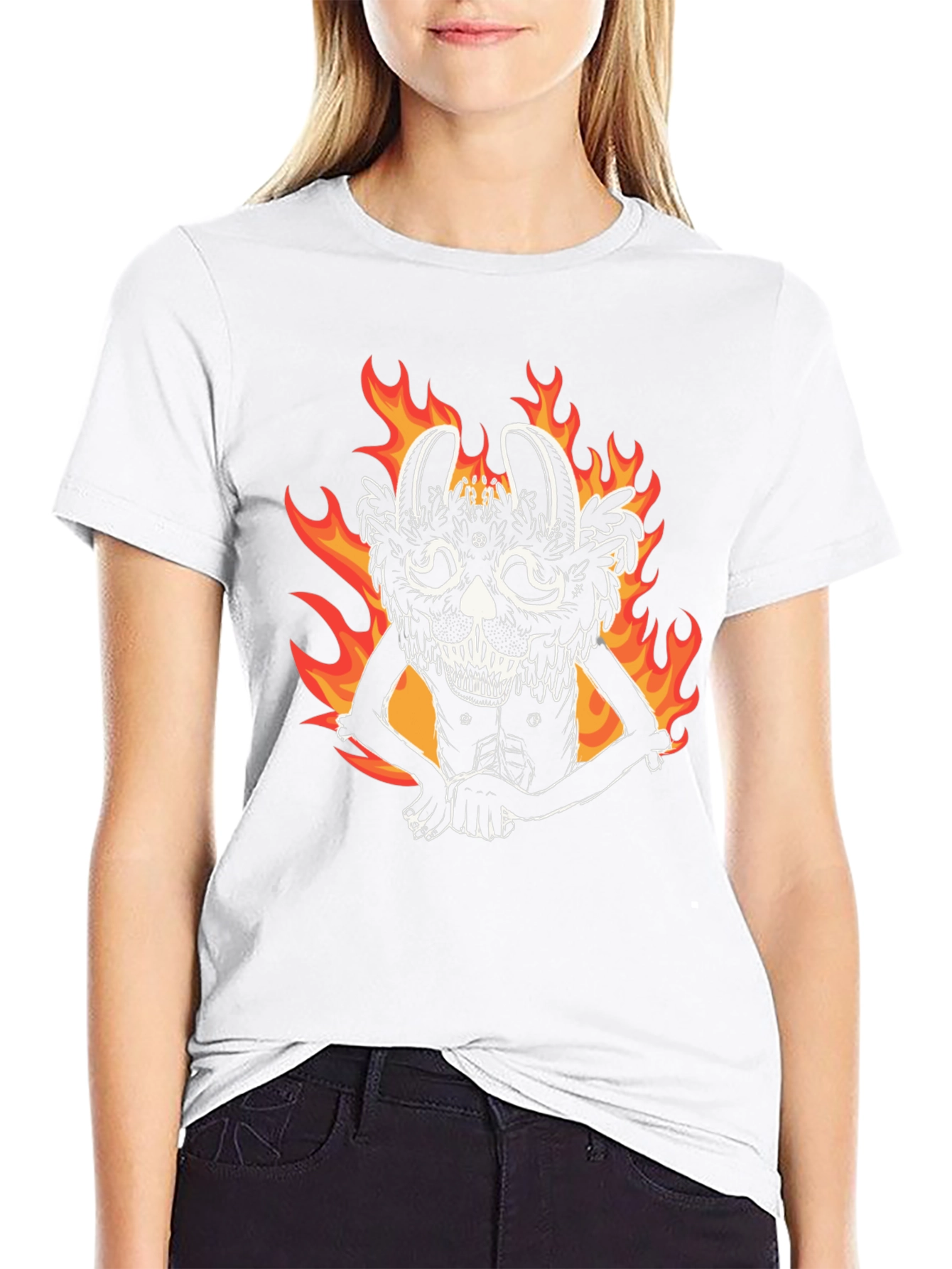 Fiery Rabbit Graphic Tee - Black Cotton Shirt