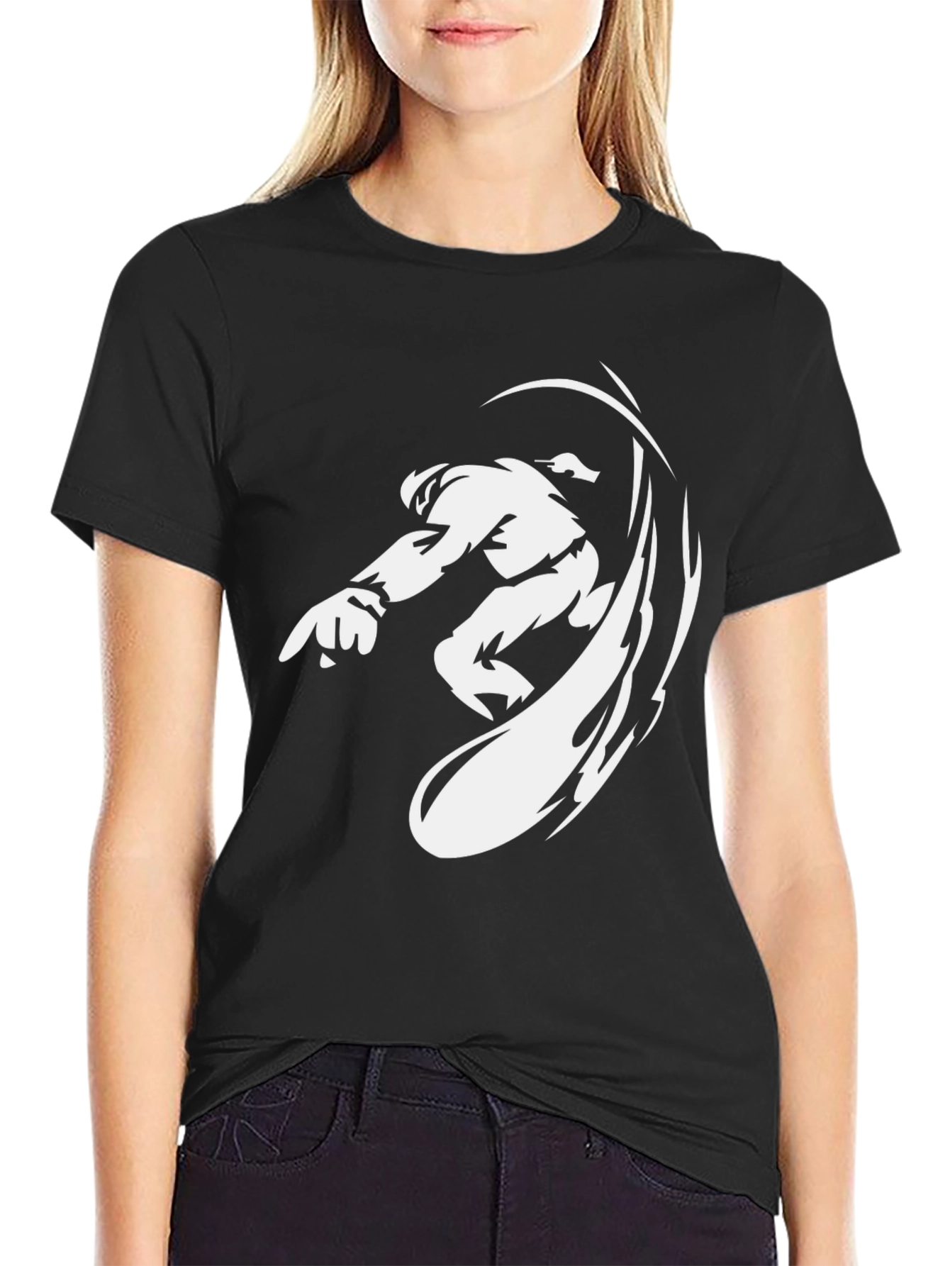 Black Graphic Tee - Anime Fighter Design