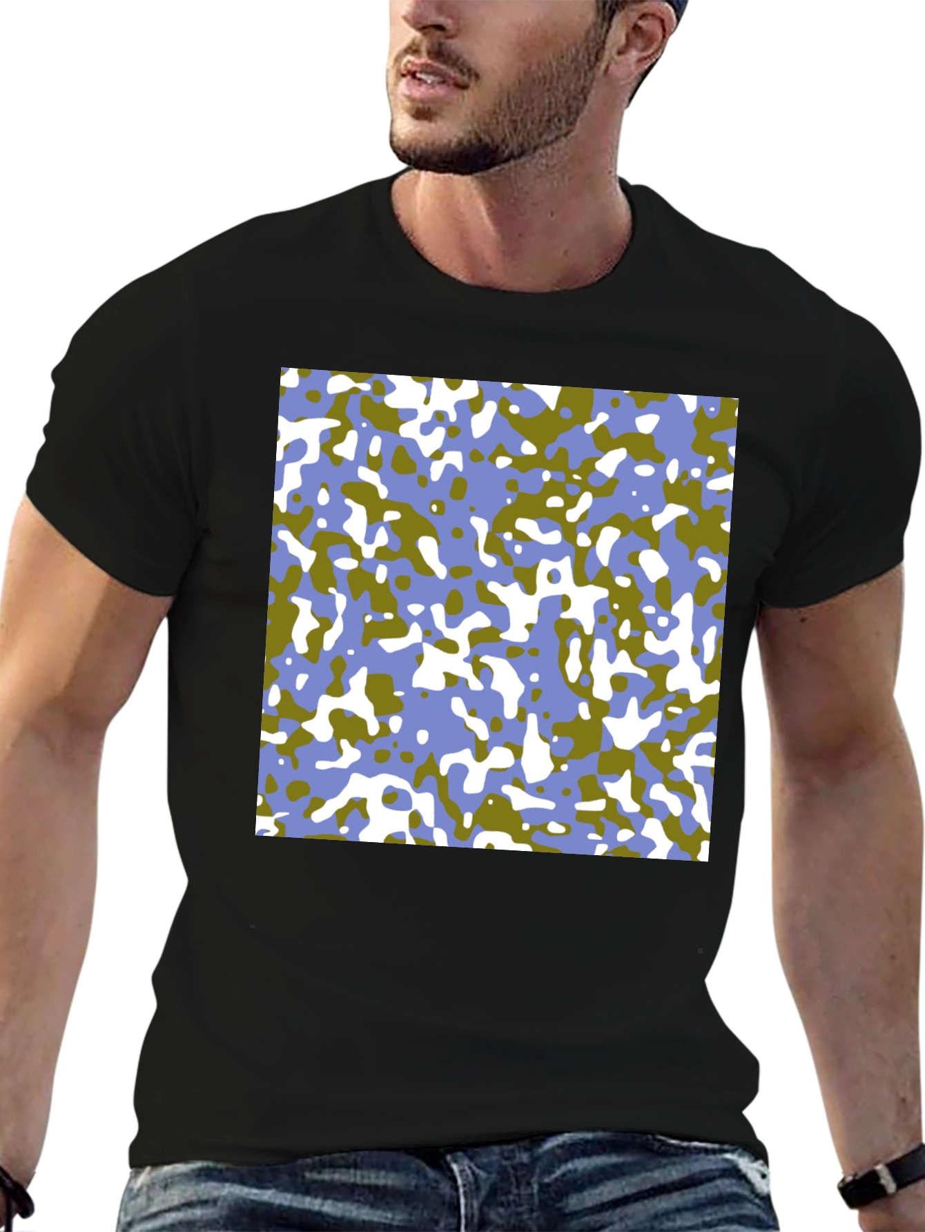 Abstract Camo Print Black T-Shirt