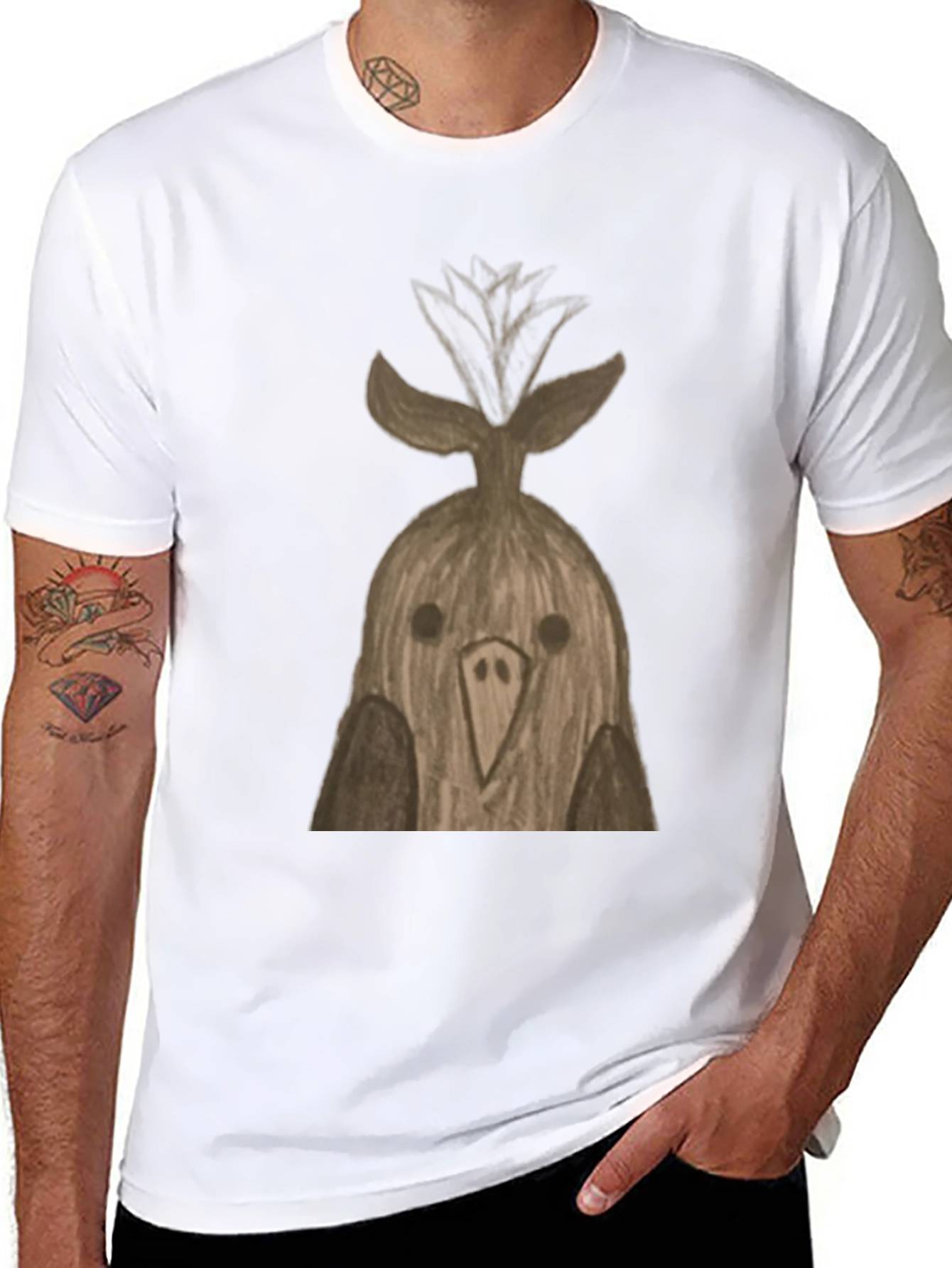 Quirky Bird T-Shirt - Unique Hand-Drawn Design