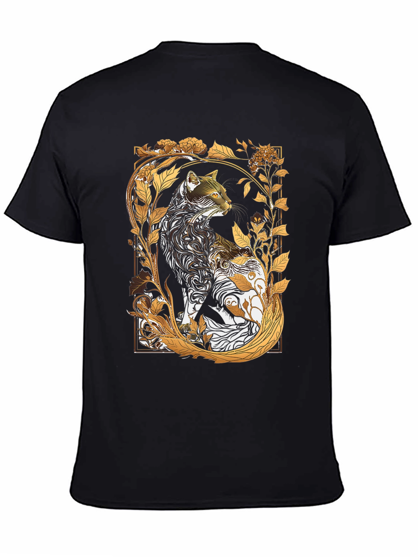 Artistic Cat Graphic Tee - Black