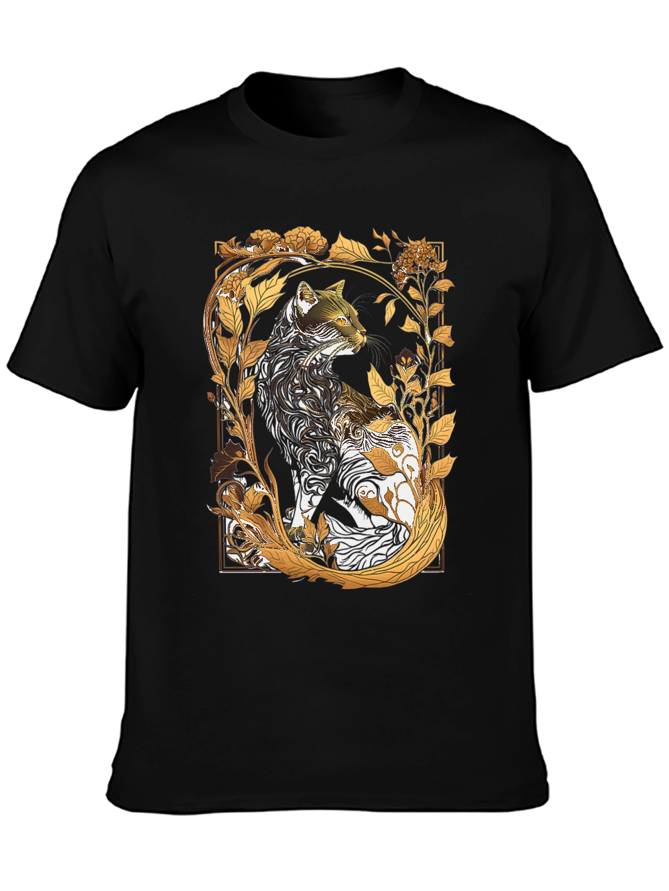 Artistic Cat Graphic Tee - Black