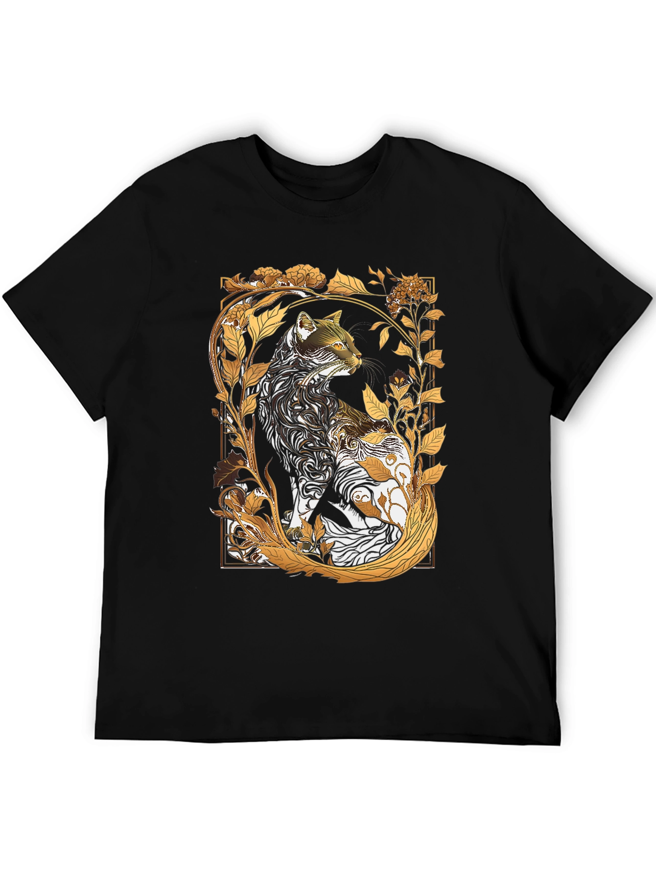 Artistic Cat Graphic Tee - Black