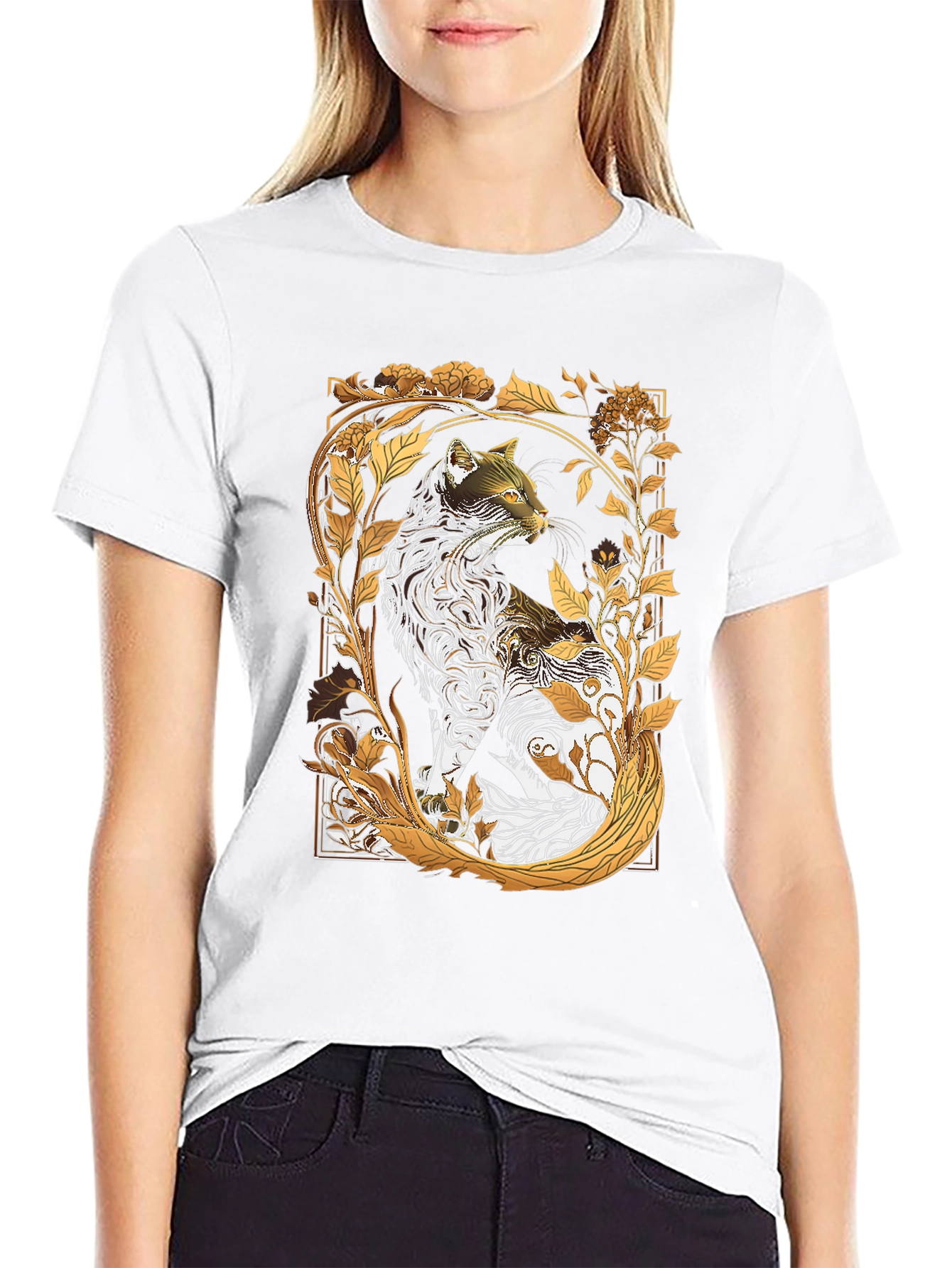 Artistic Cat Graphic Tee - Black