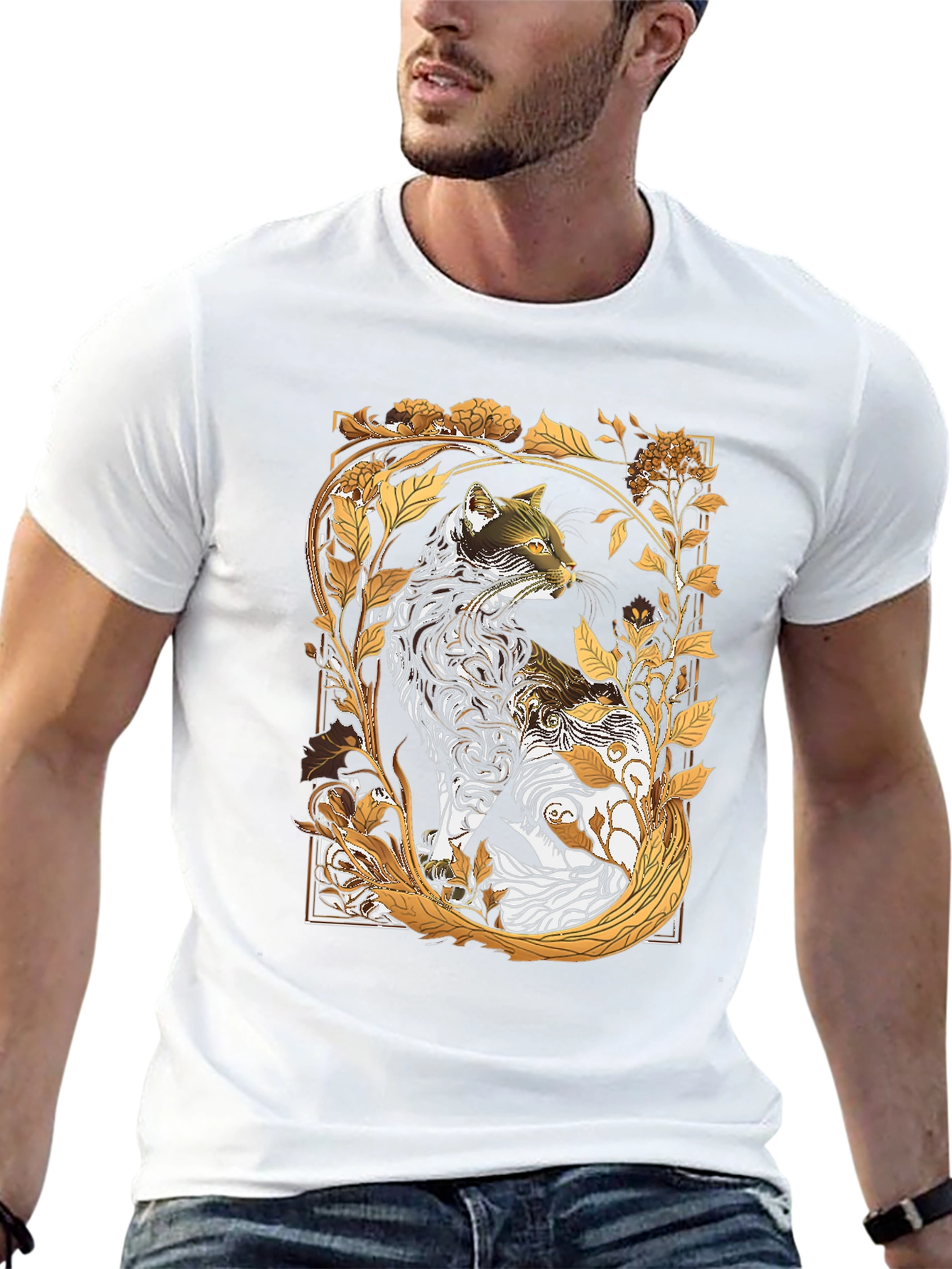 Artistic Cat Graphic Tee - Black