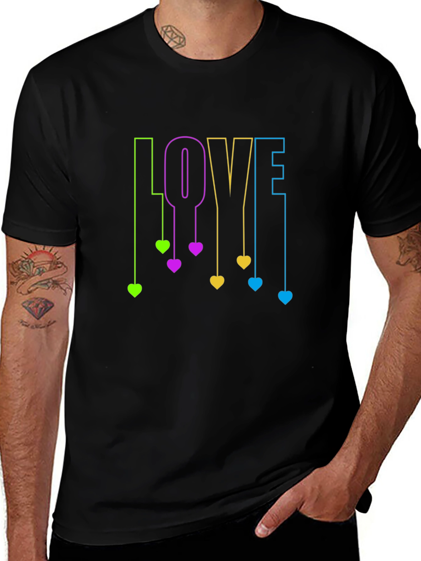 Love Hearts Graphic Black T-Shirt