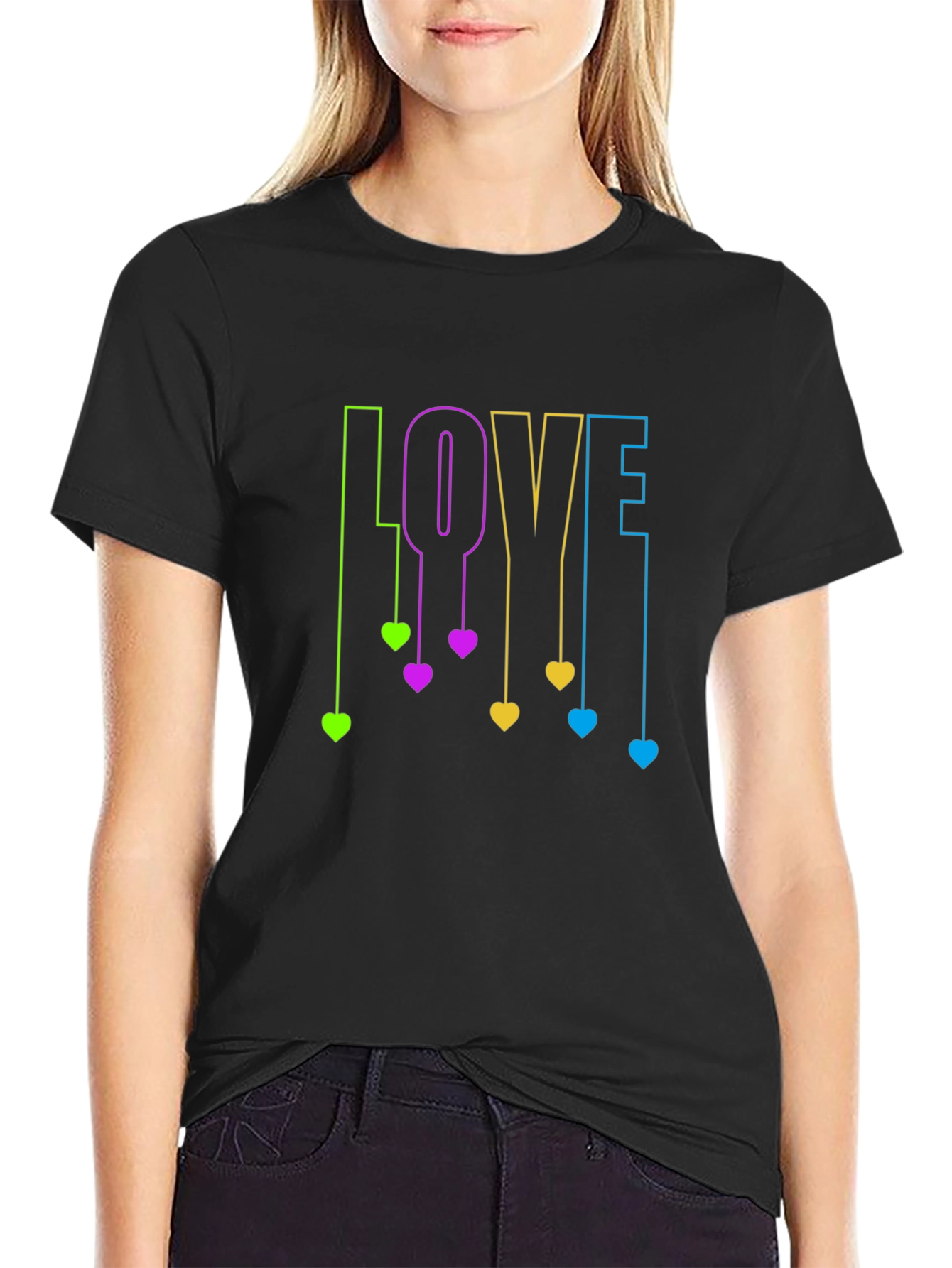 Love Hearts Graphic Black T-Shirt