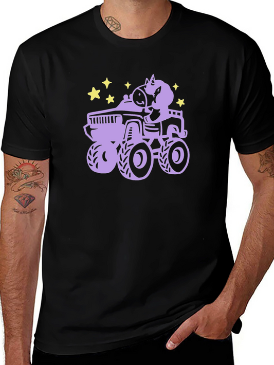 Unicorn Monster Truck Graphic Tee - Black Cotton Shirt