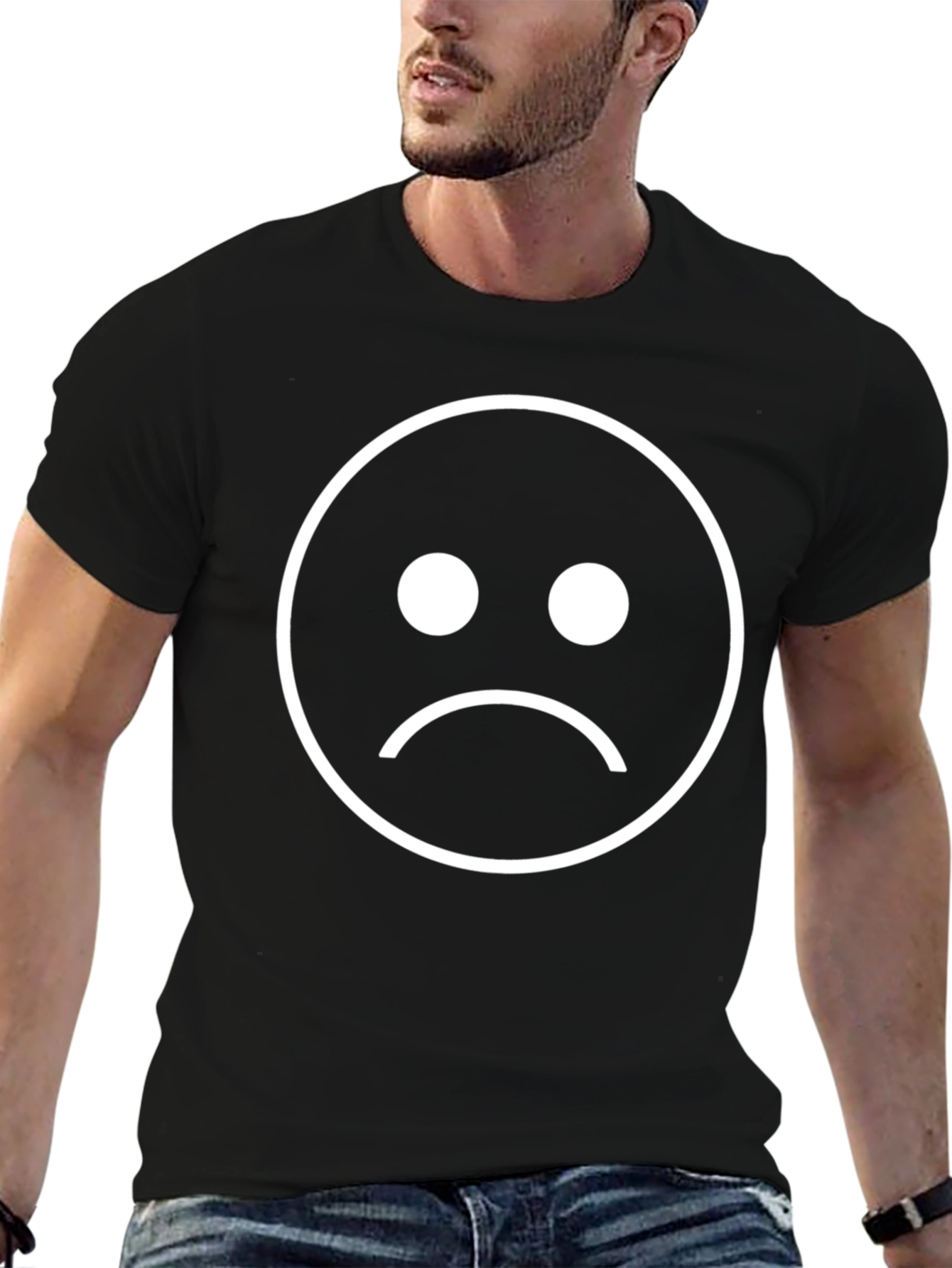 Sad Face Graphic Tee - Black Cotton T-Shirt