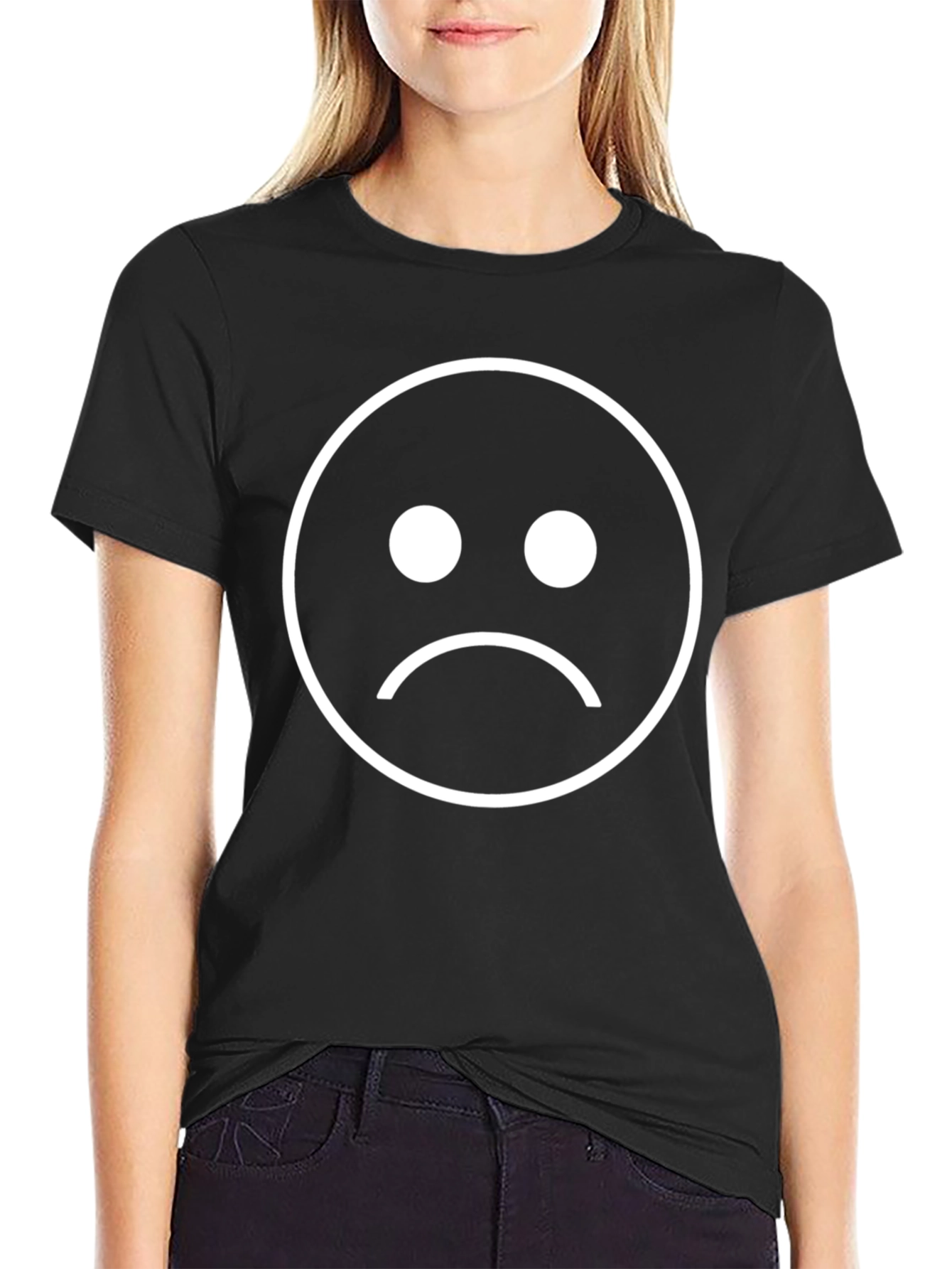 Sad Face Graphic Tee - Black Cotton T-Shirt
