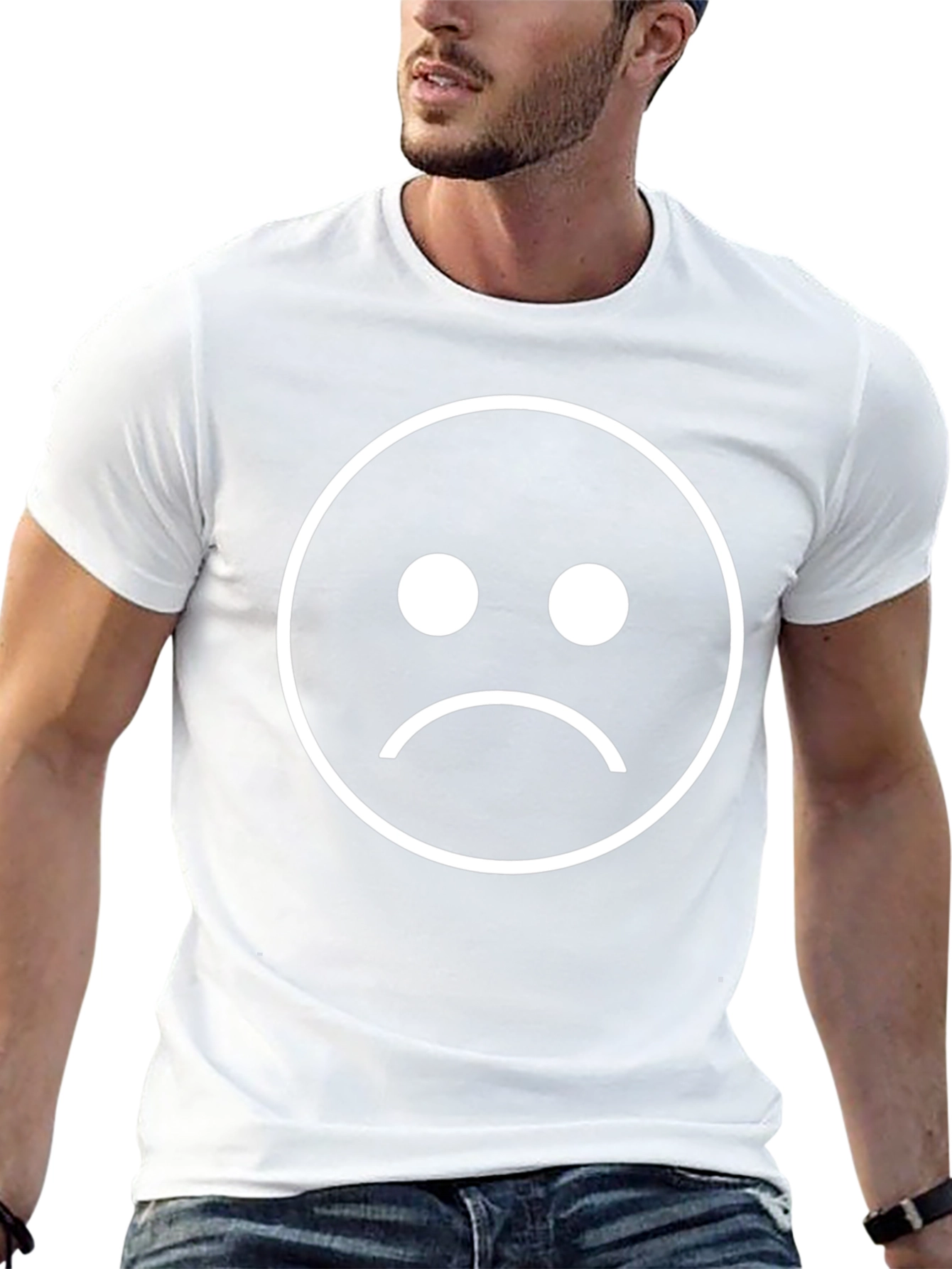 Sad Face Graphic Tee - Black Cotton T-Shirt
