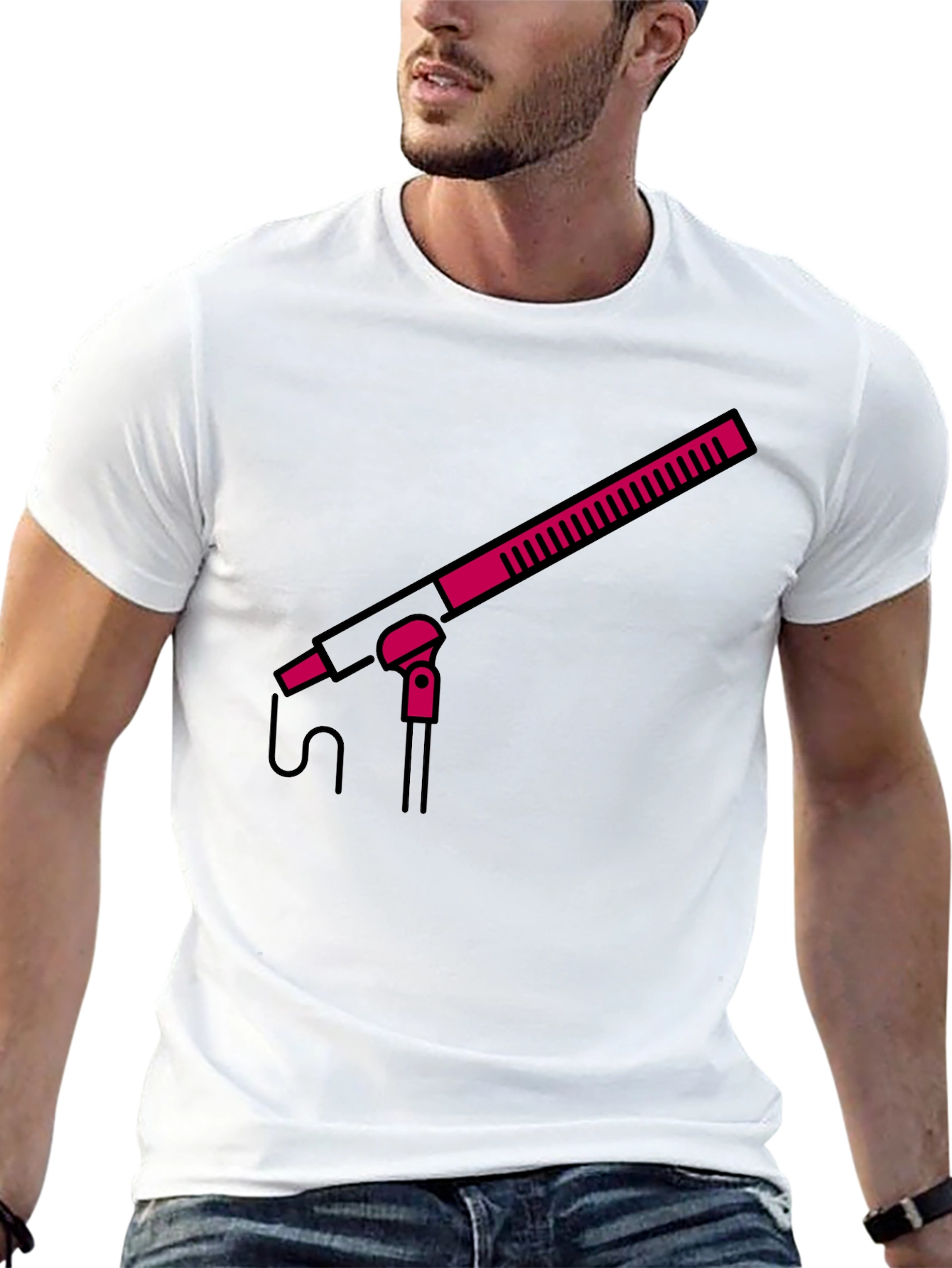 Boom Mic Graphic Tee - Black Crew Neck Shirt