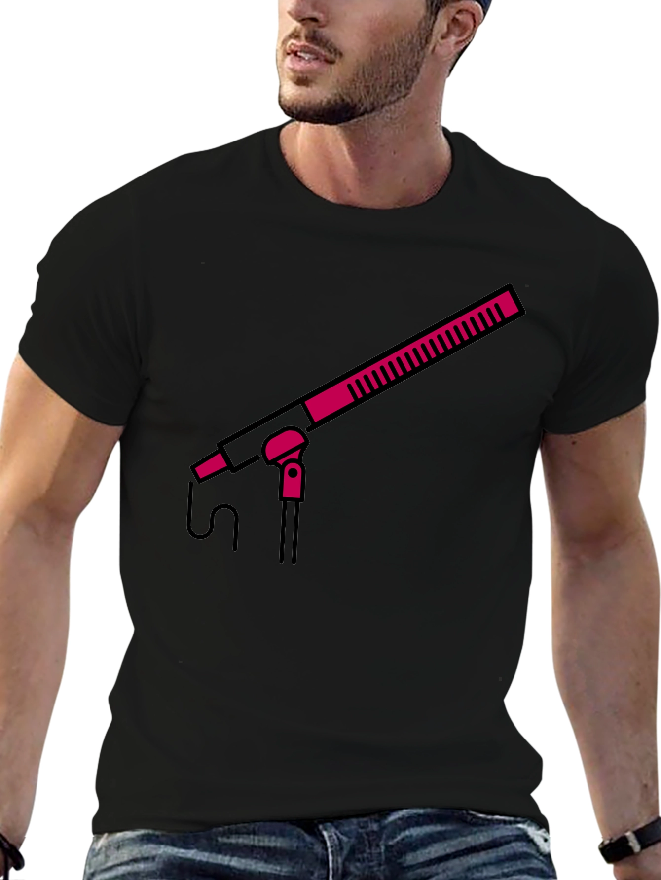 Boom Mic Graphic Tee - Black Crew Neck Shirt