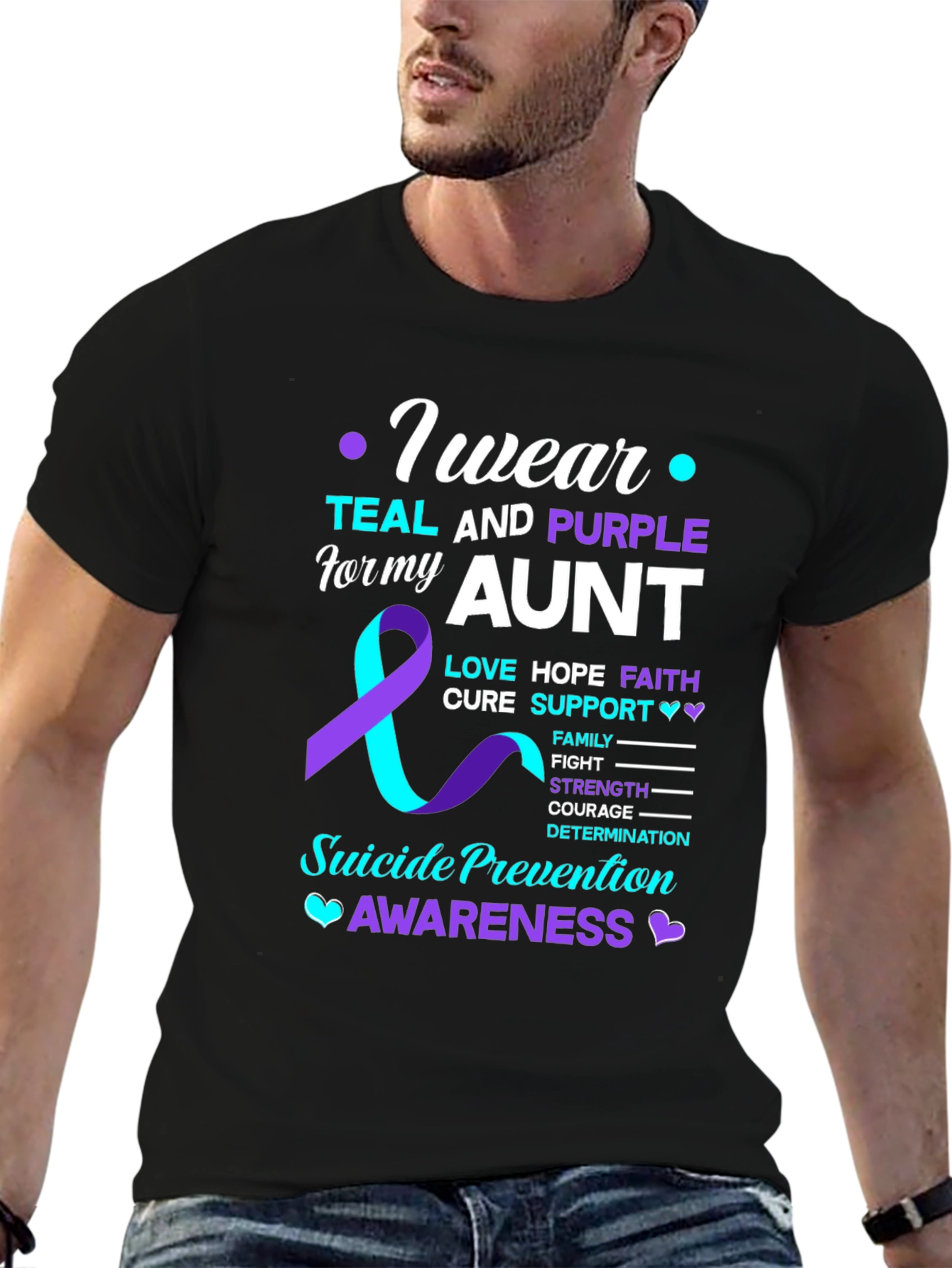 Teal and Purple Aunt Suicide Awareness T-Shirt