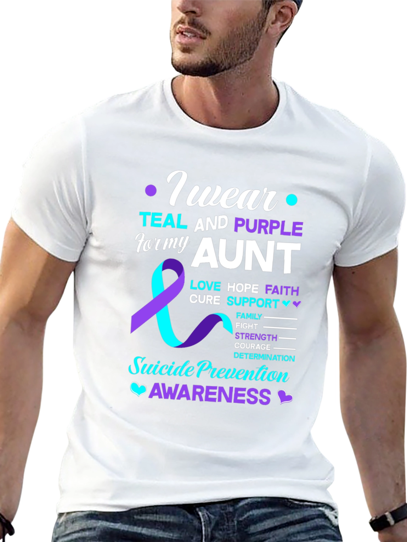 Teal and Purple Aunt Suicide Awareness T-Shirt