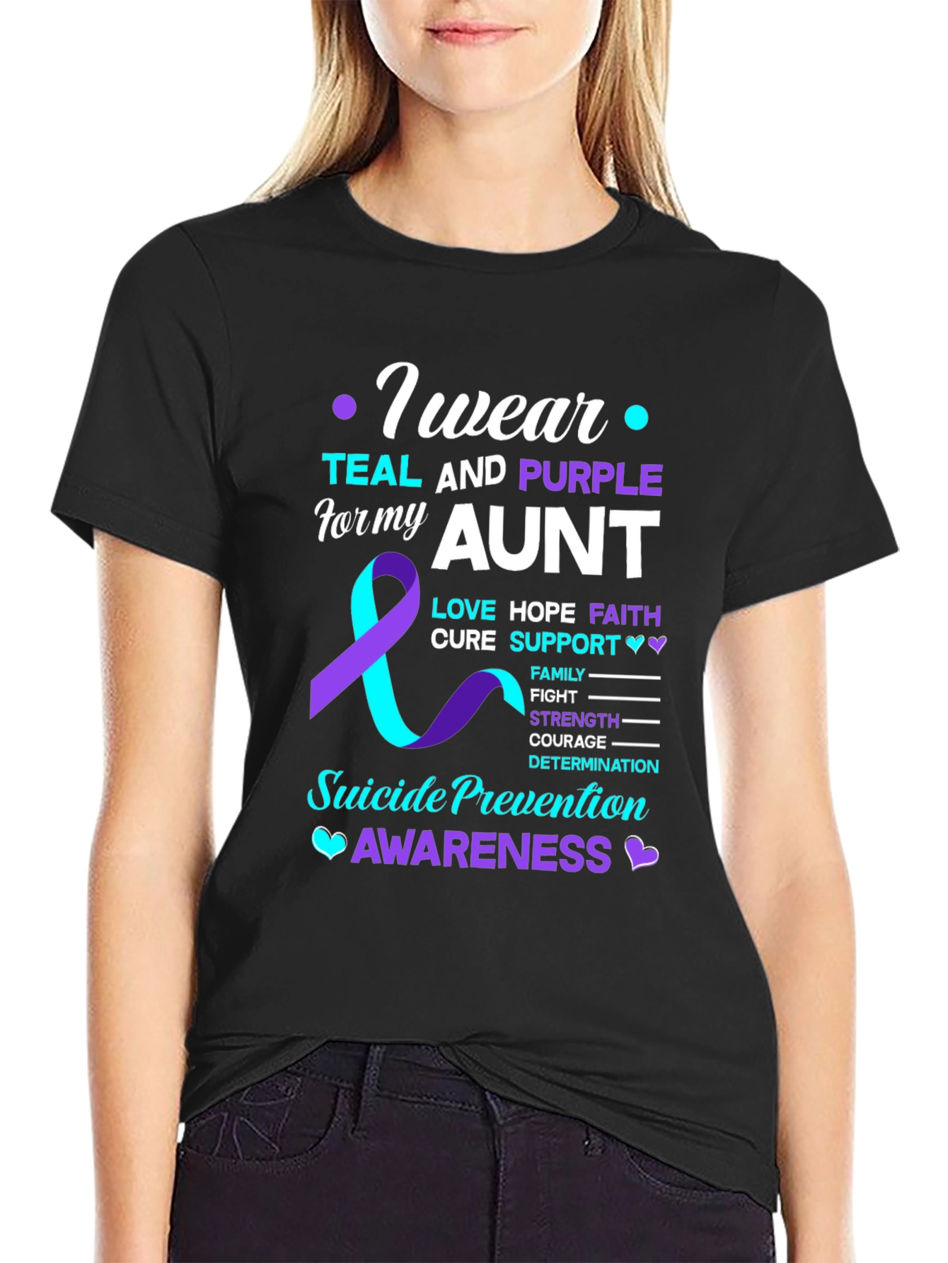 Teal and Purple Aunt Suicide Awareness T-Shirt