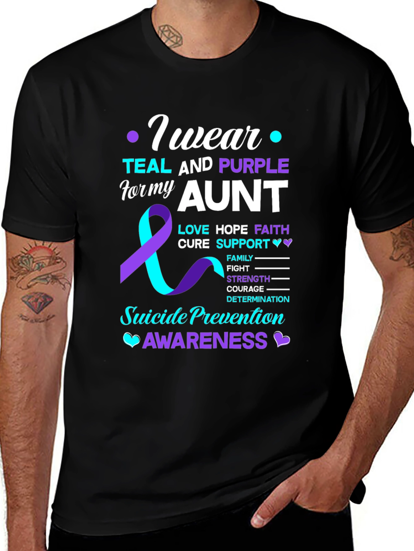 Teal and Purple Aunt Suicide Awareness T-Shirt