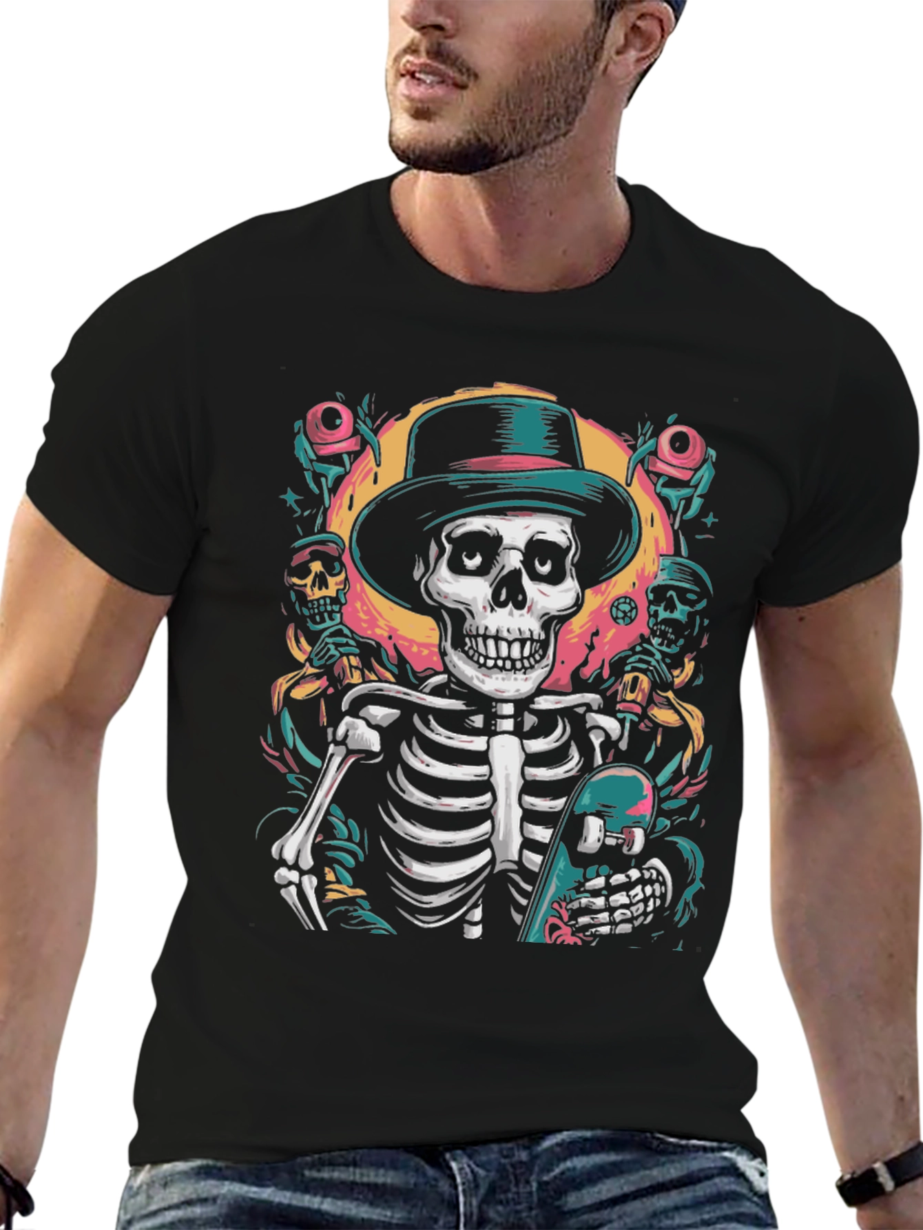 Skateboarding Skeleton T-Shirt - Cool Graphic Tee