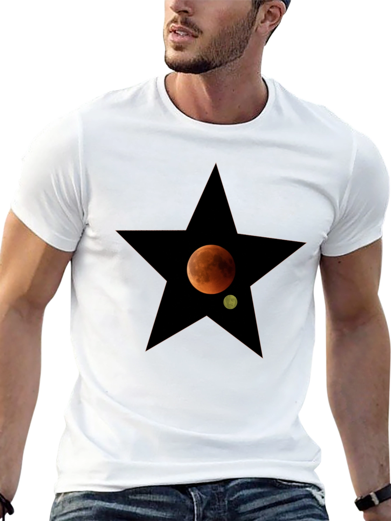 Starry Moon Mens Black T-Shirt