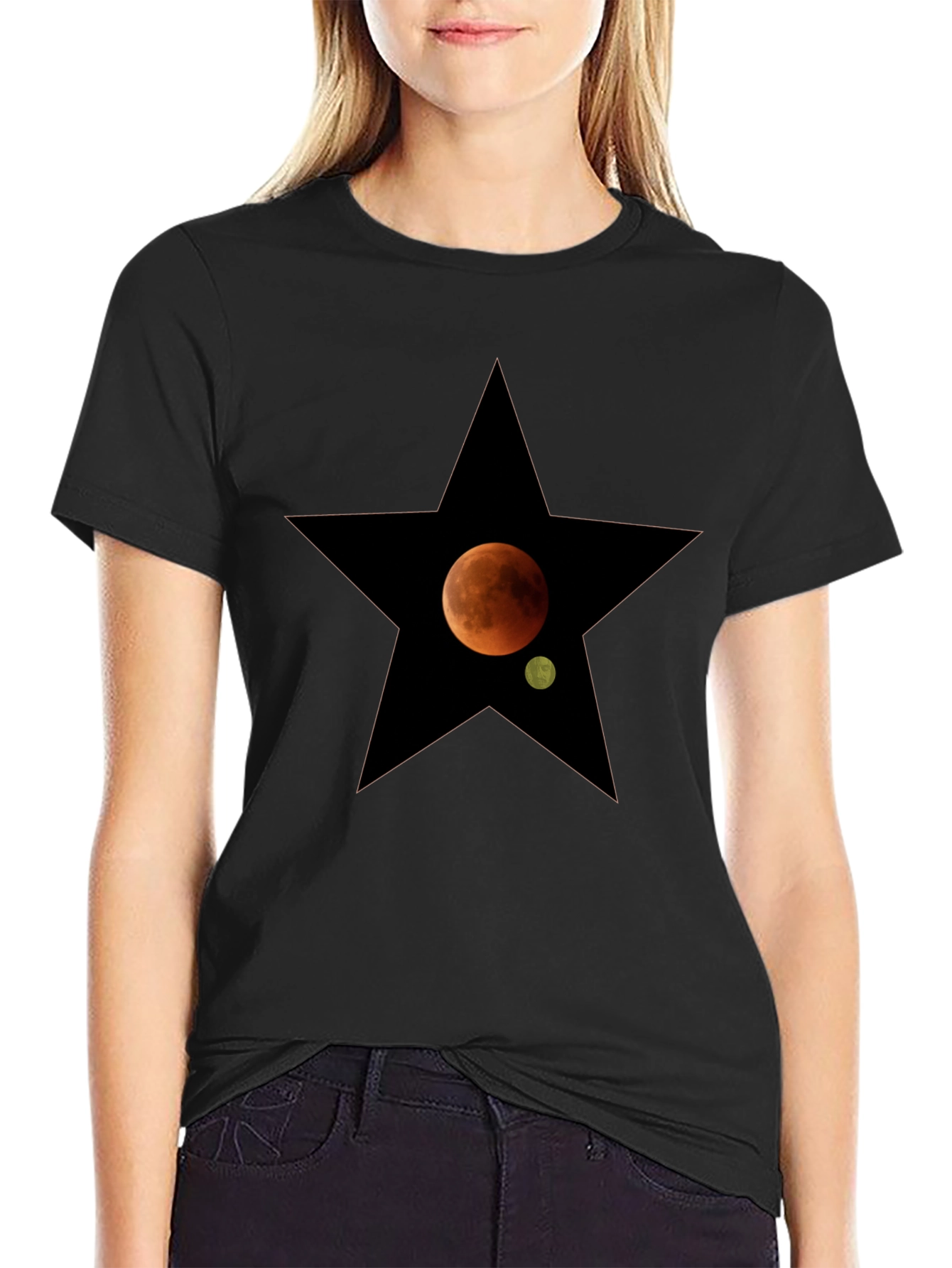 Starry Moon Mens Black T-Shirt