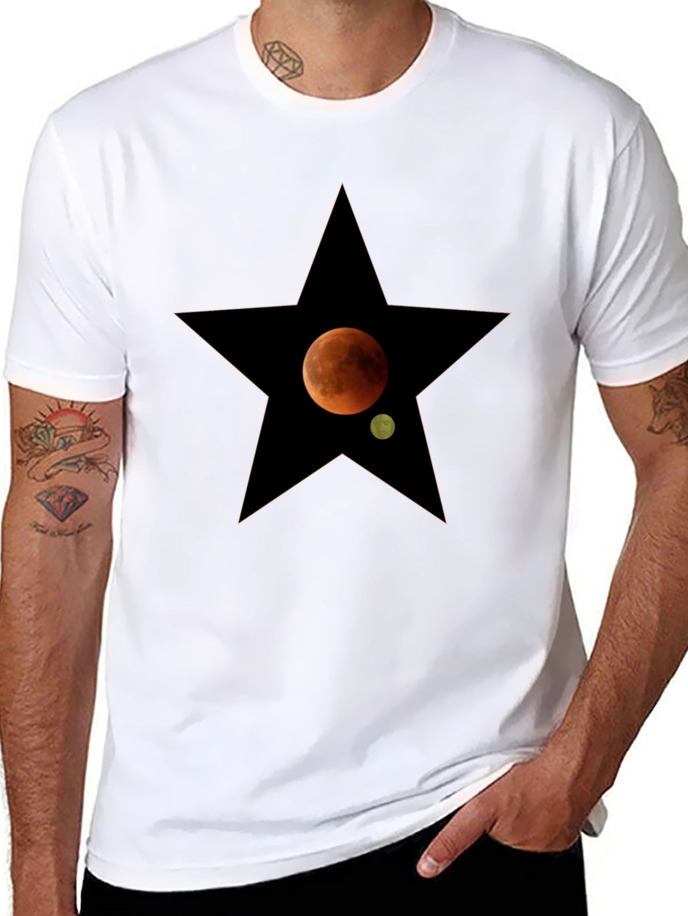 Starry Moon Mens Black T-Shirt