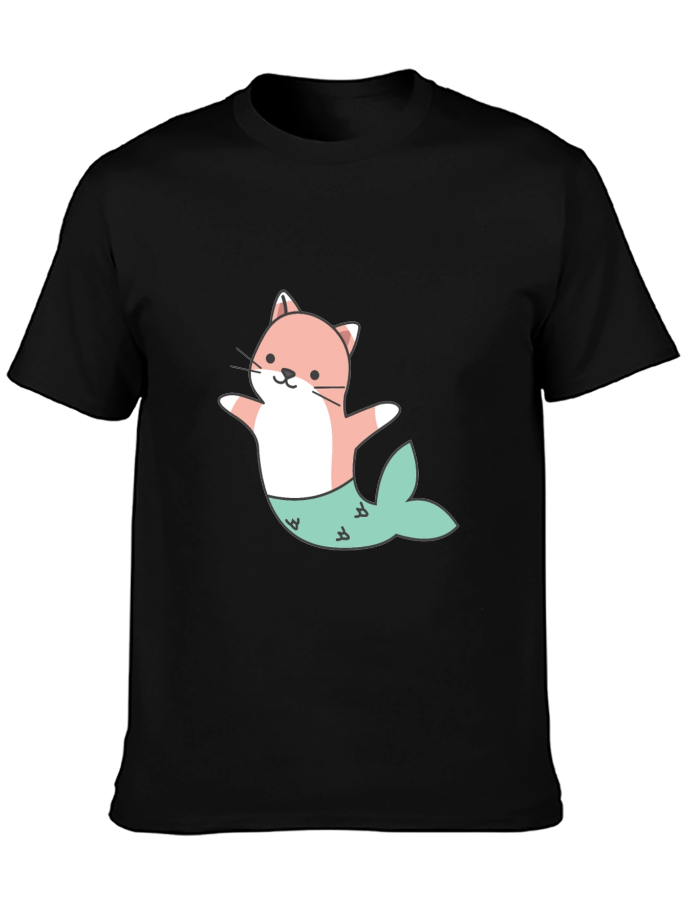 Cute Cat Mermaid Graphic Tee - Black Unisex T-Shirt