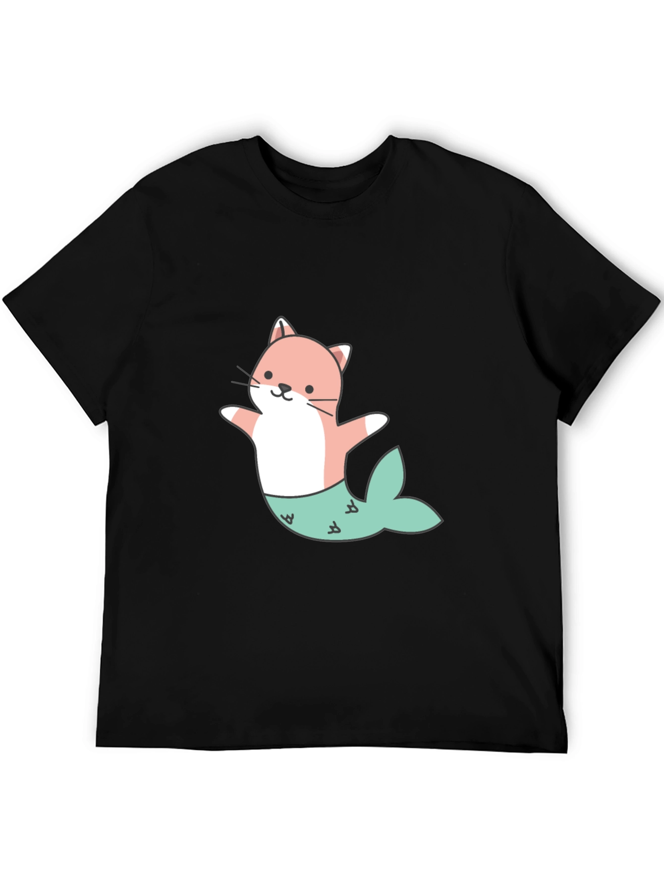 Cute Cat Mermaid Graphic Tee - Black Unisex T-Shirt