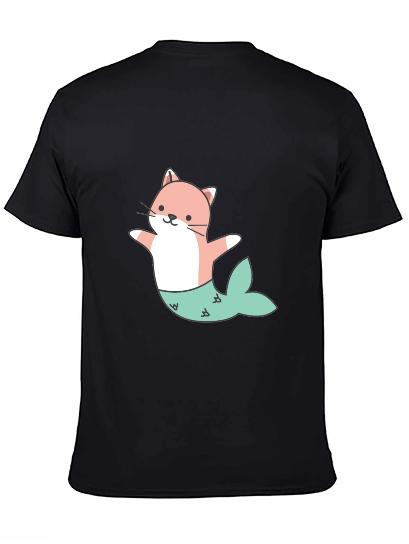 Cute Cat Mermaid Graphic Tee - Black Unisex T-Shirt